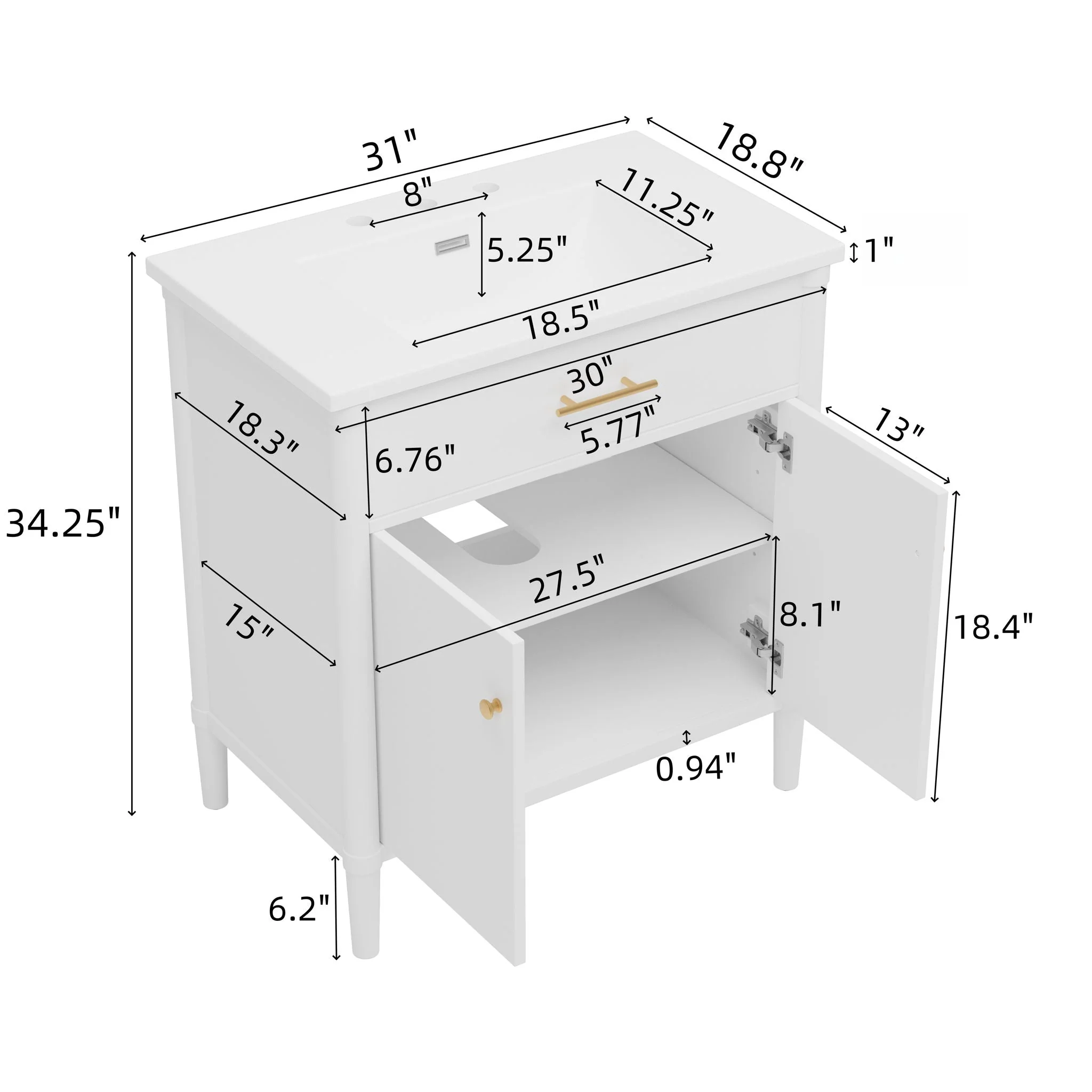 Bathroom Vanity With Sink, Soft Close Doors And Adjustable Shelf - Image 11