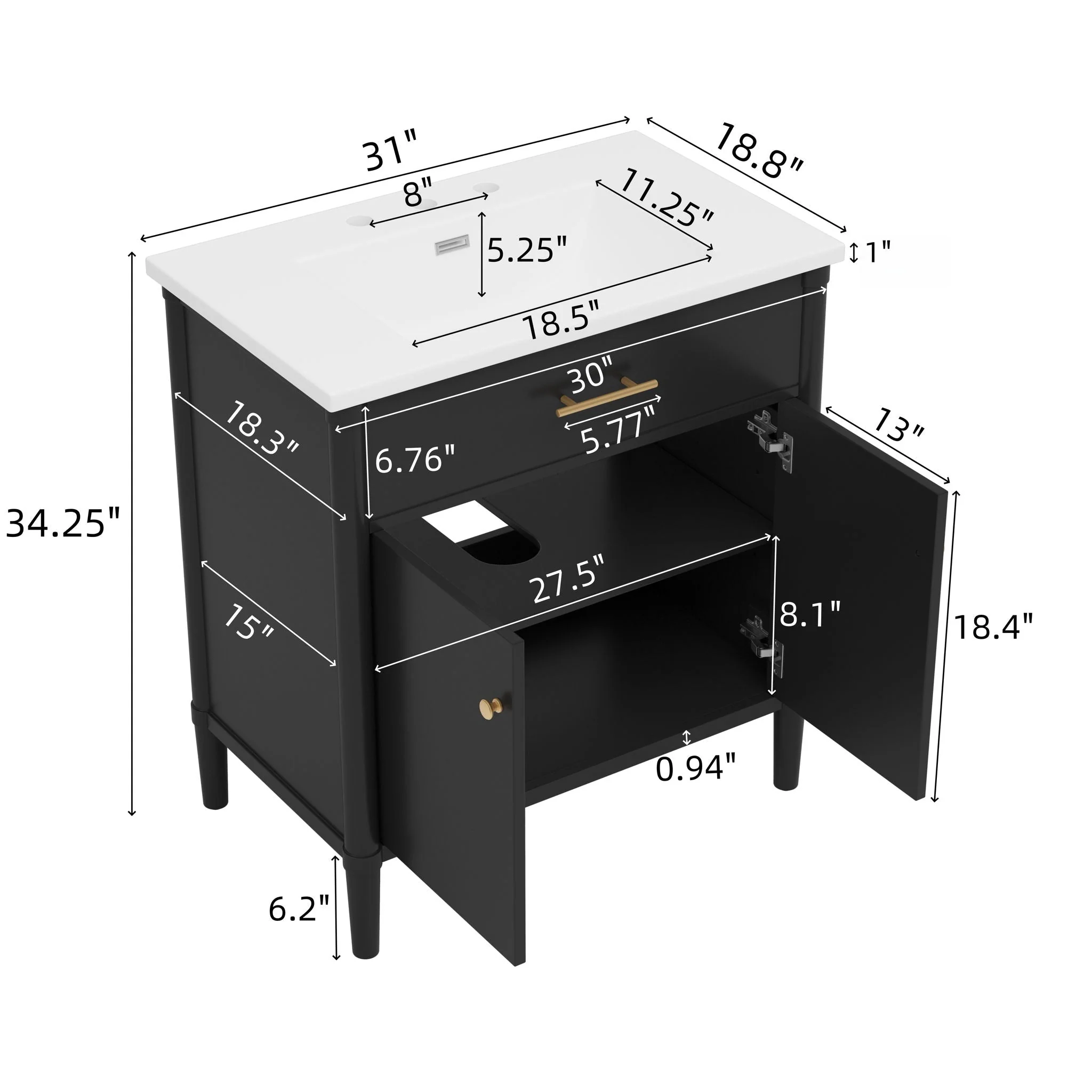Bathroom Vanity With Sink, Soft Close Doors And Adjustable Shelf - Image 7