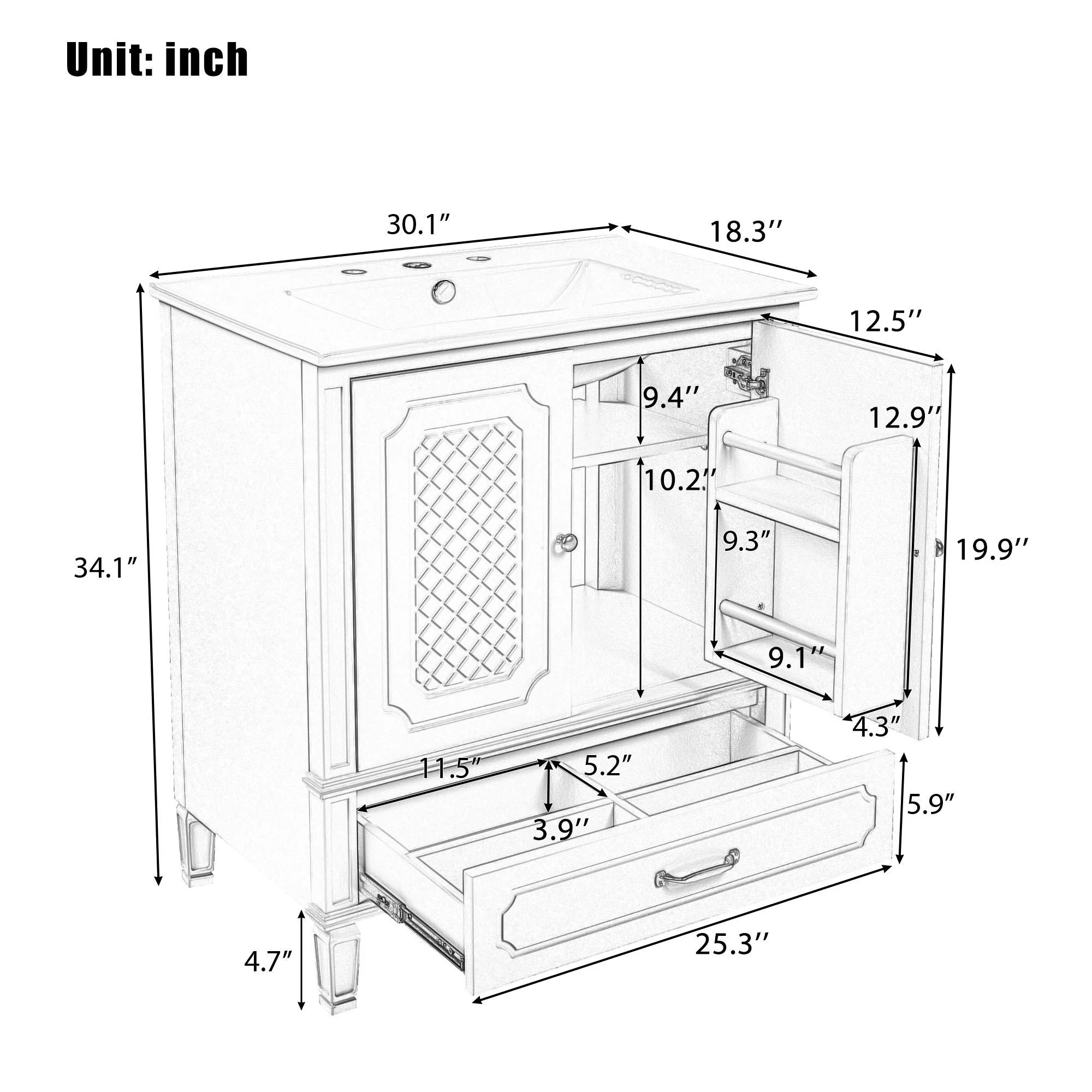Bathroom Vanity With Sink, Soft Closing Door, Multi Functional Storage - Image 5