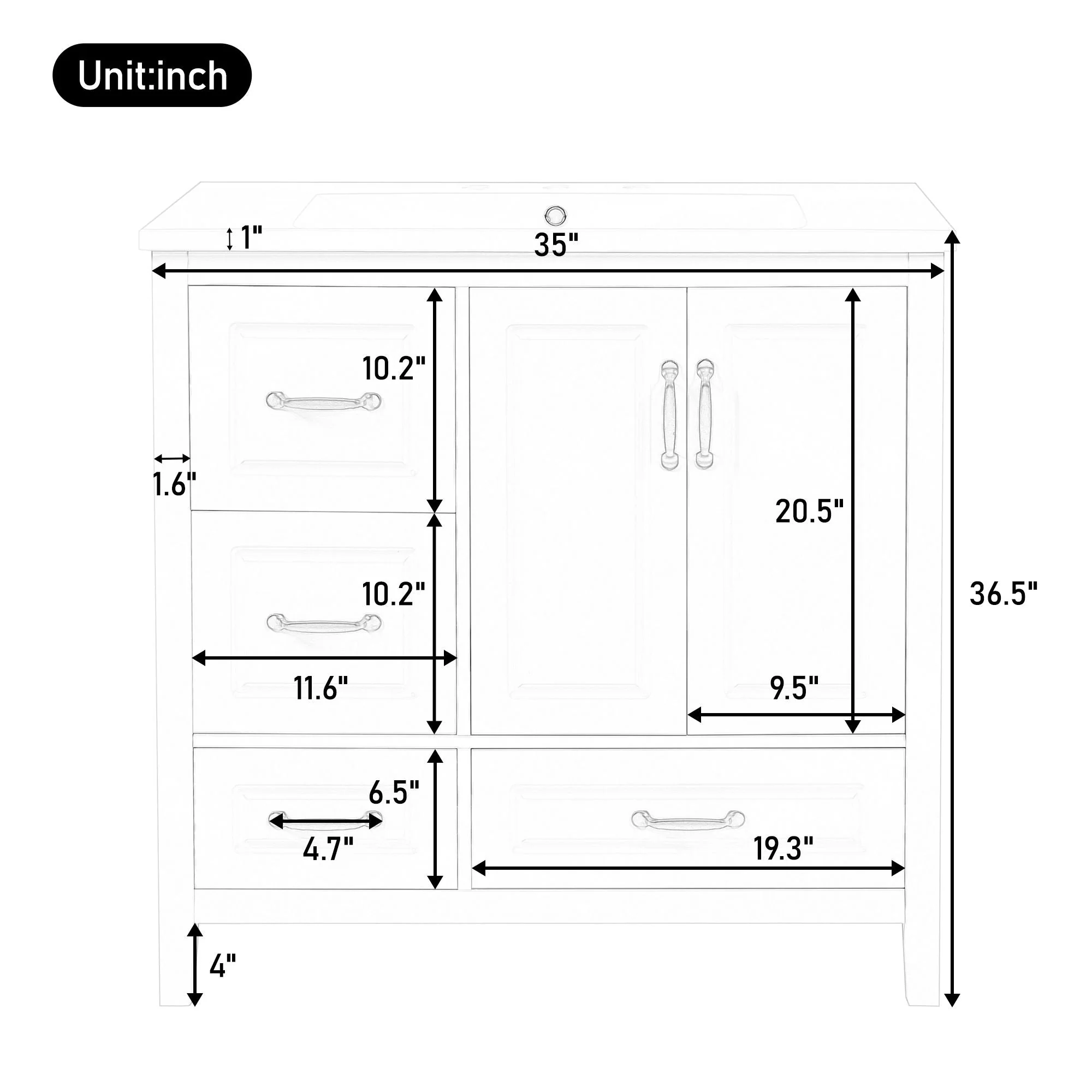 Bathroom Vanity With Sink, Soft Closing Doors & Drawers, Metal Handles - Image 3