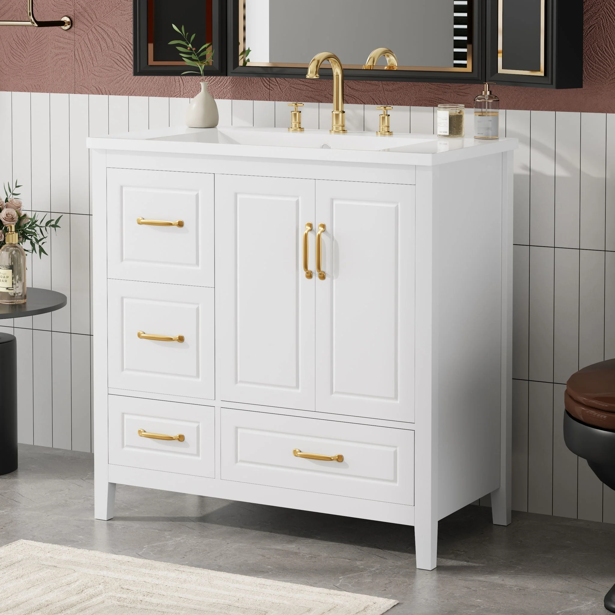 Bathroom Vanity With Sink, Soft Closing Doors & Drawers, Metal Handles - Image 6
