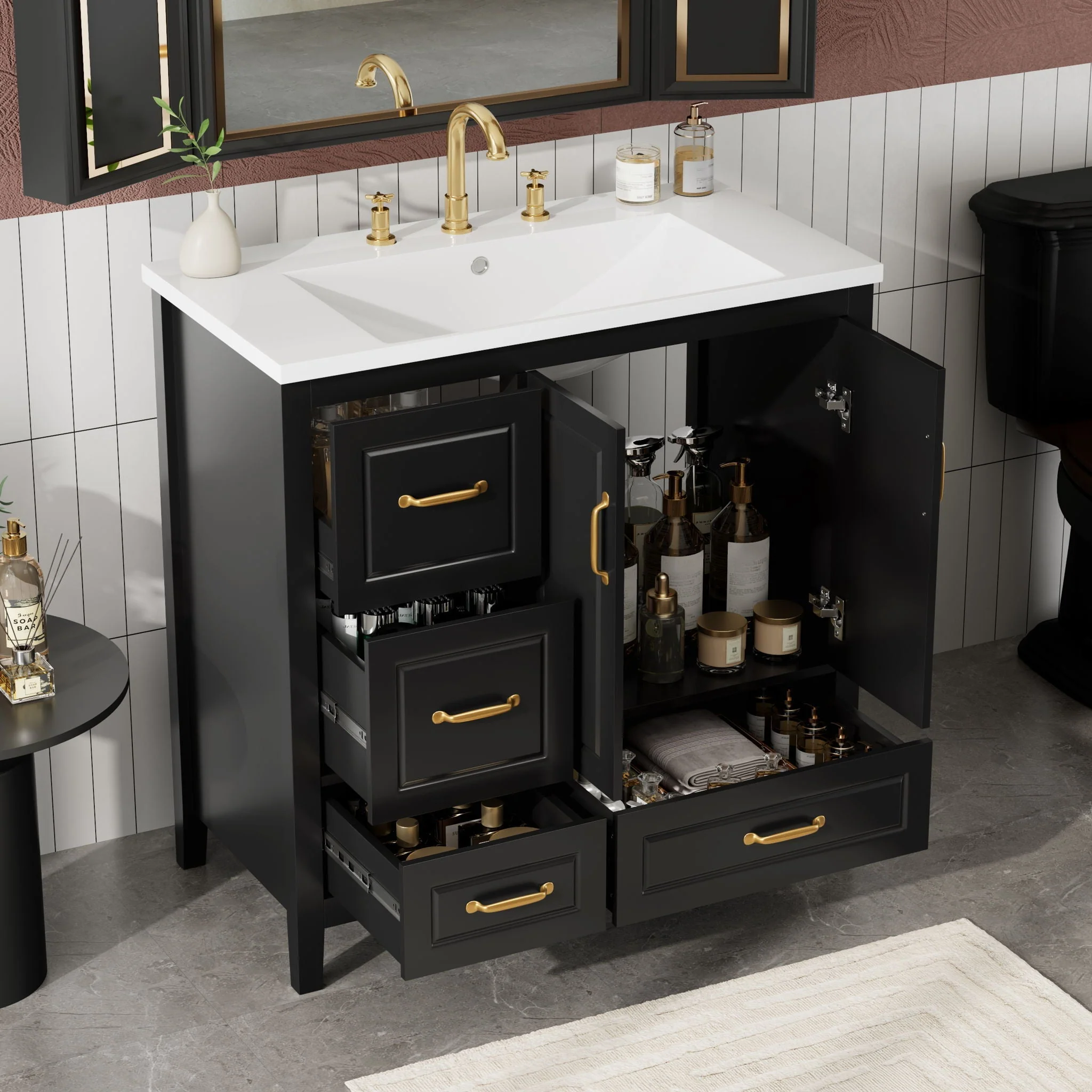 Bathroom Vanity With Sink, Soft Closing Doors & Drawers, Metal Handles - Image 7