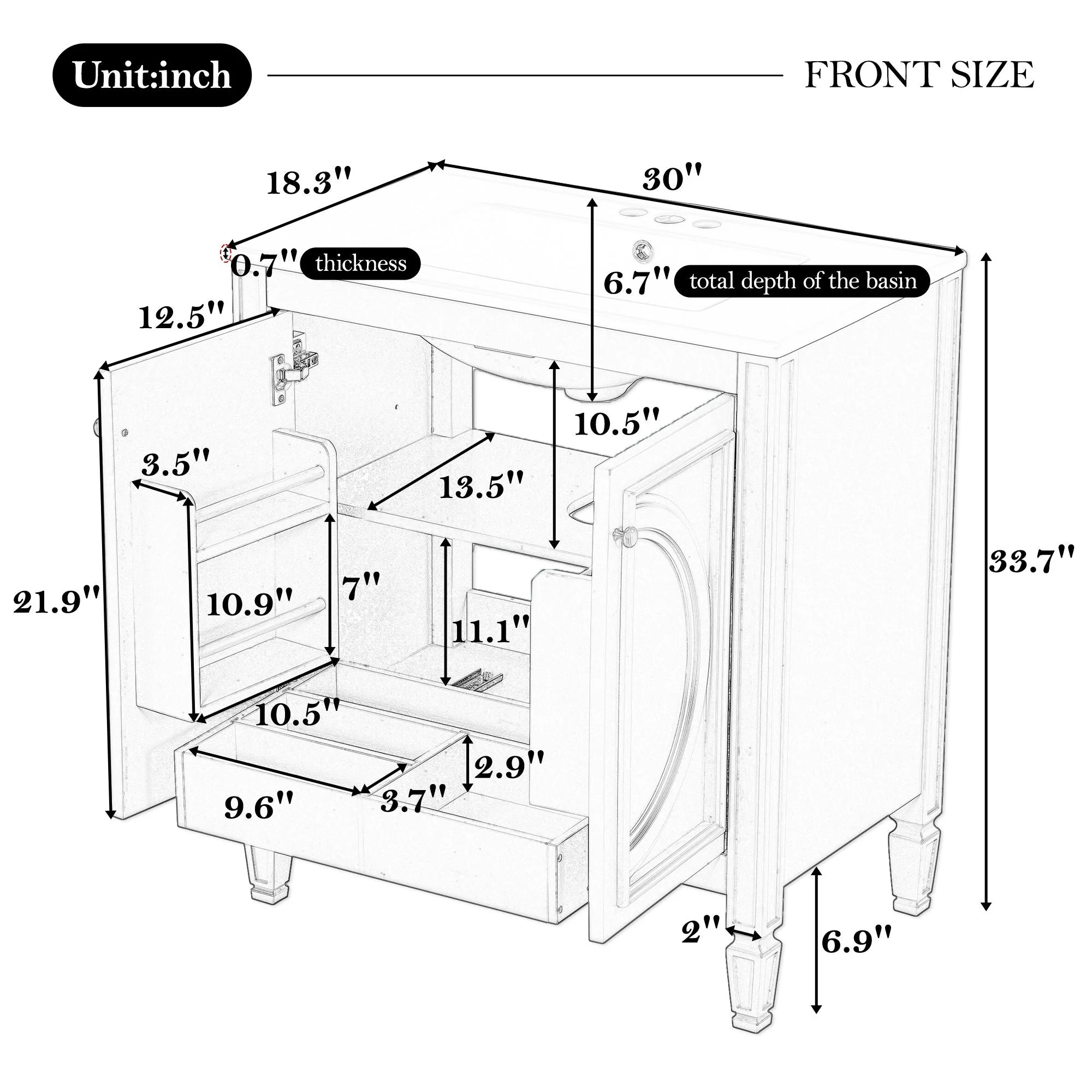Bathroom Vanity With Sink With 2 Doors And Adjustable Shelf - Image 7