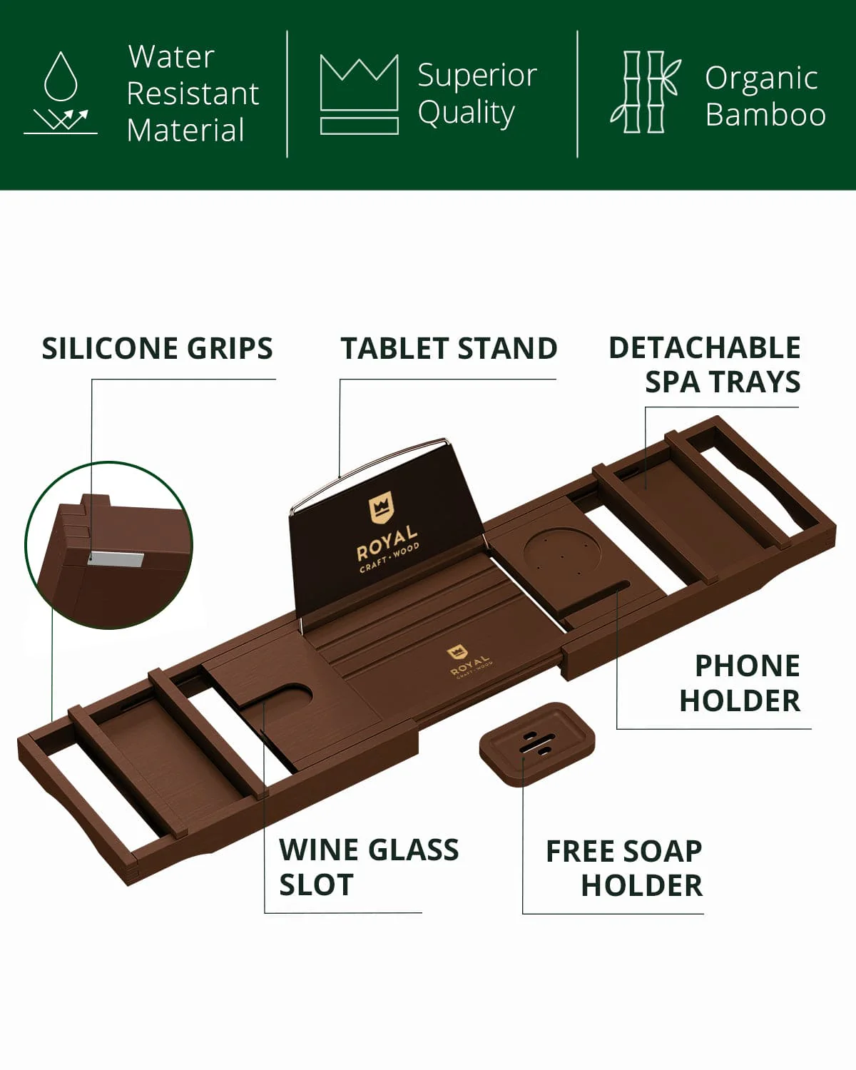 Bathtub Caddy Tray, Brown - Image 2