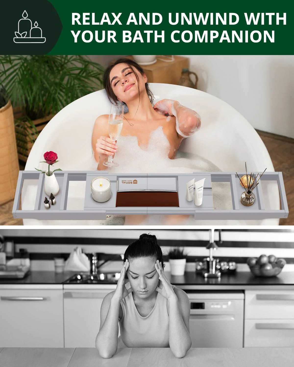 Bathtub Caddy Tray, Gray - Image 3