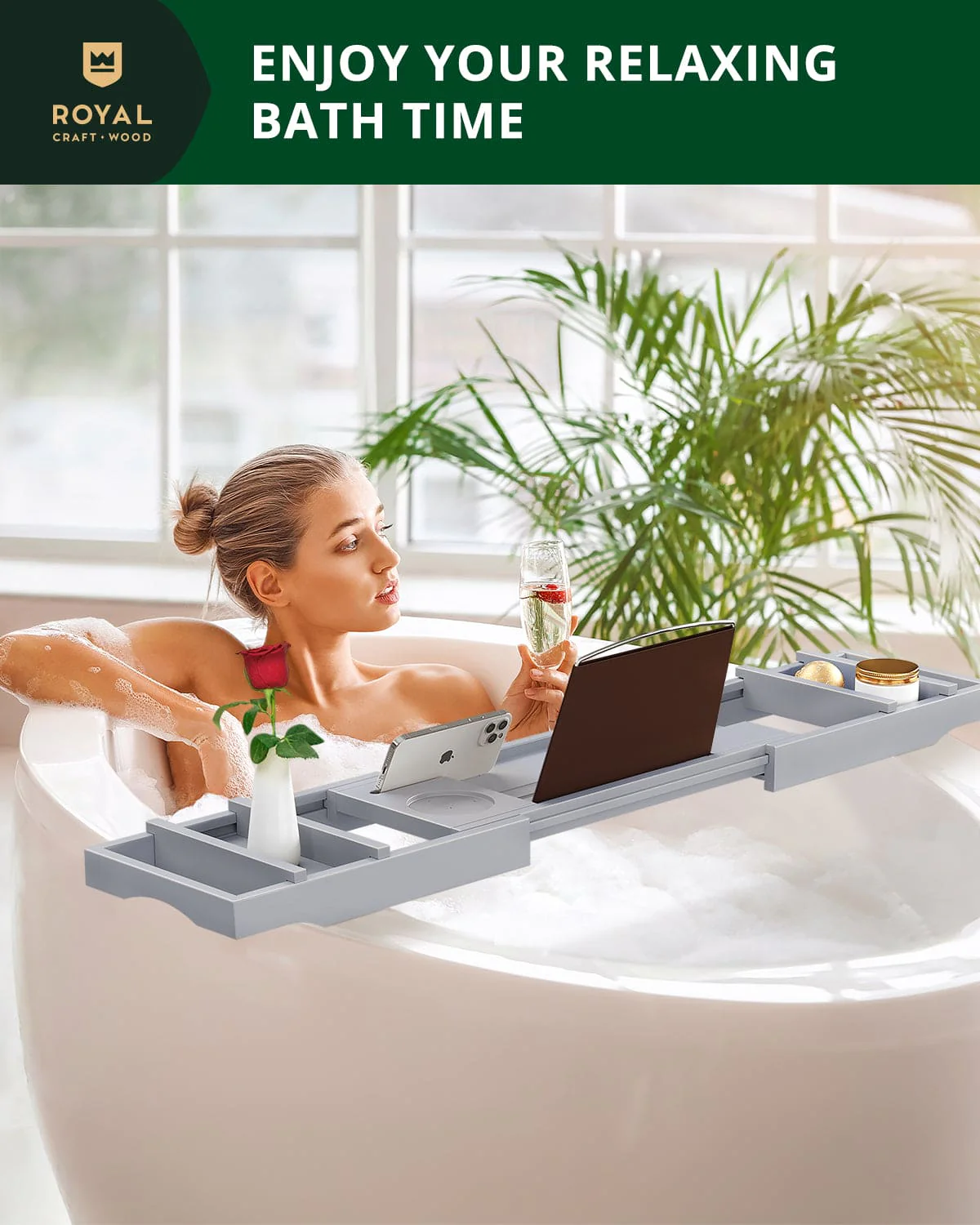 Bathtub Caddy Tray, Gray - Image 9