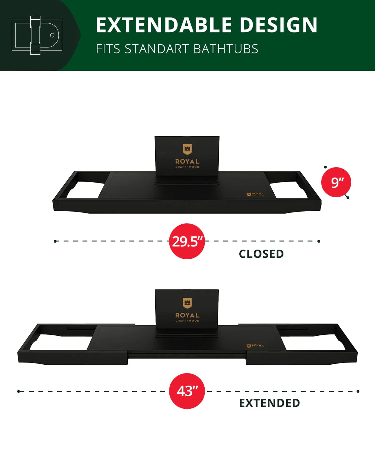 Bathtub Caddy Tray Lite, Black - Image 7