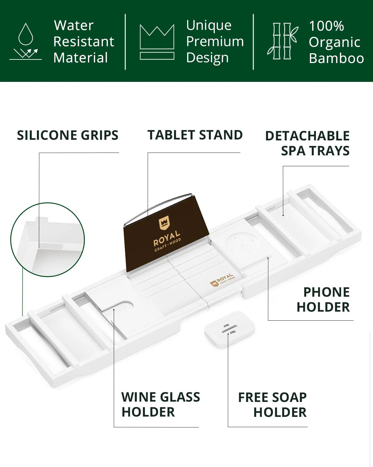 Bathtub Caddy Tray, White - Image 3