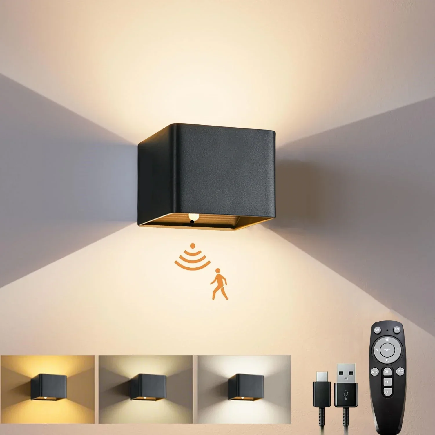 Battery Operated LED Wall Light Motion Sensor Remote Rechargeable Bedroom - Image 10