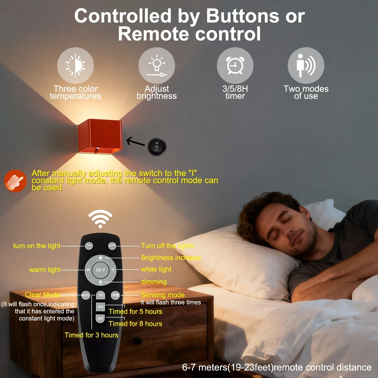 Battery Operated LED Wall Light Motion Sensor Remote Rechargeable Bedroom - Image 5