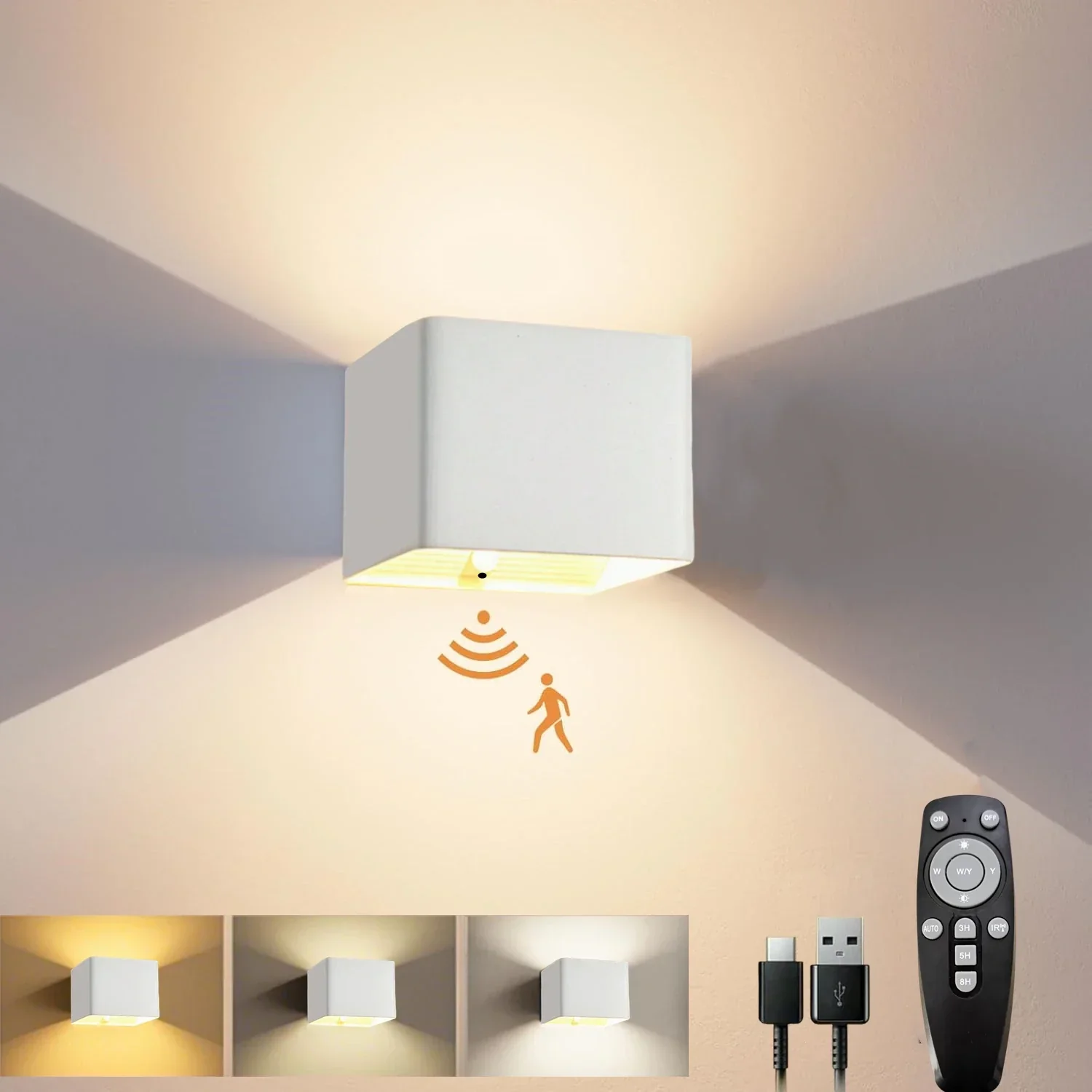 Battery Operated LED Wall Light Motion Sensor Remote Rechargeable Bedroom - Image 7