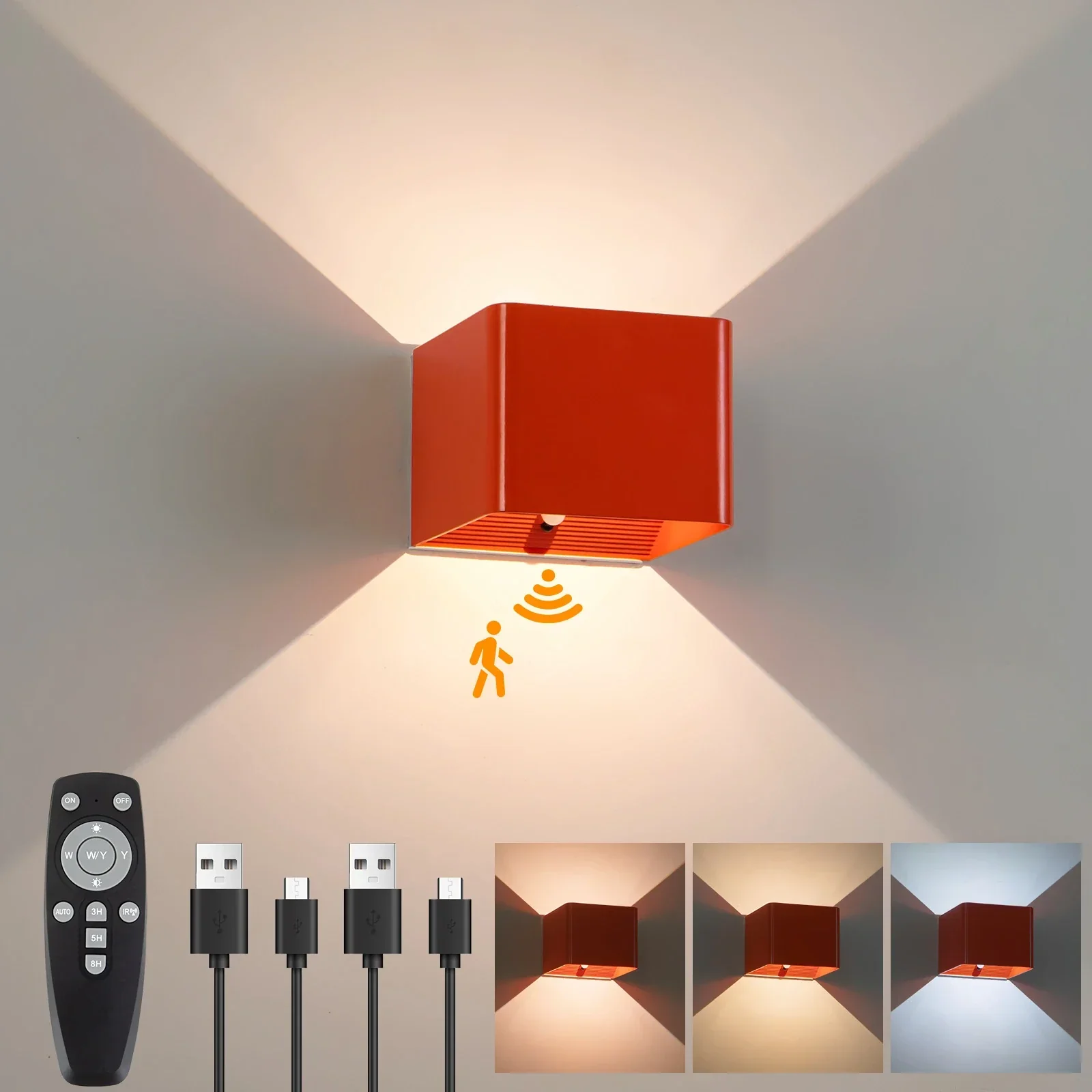 Battery Operated LED Wall Light Motion Sensor Remote Rechargeable Bedroom - Image 8