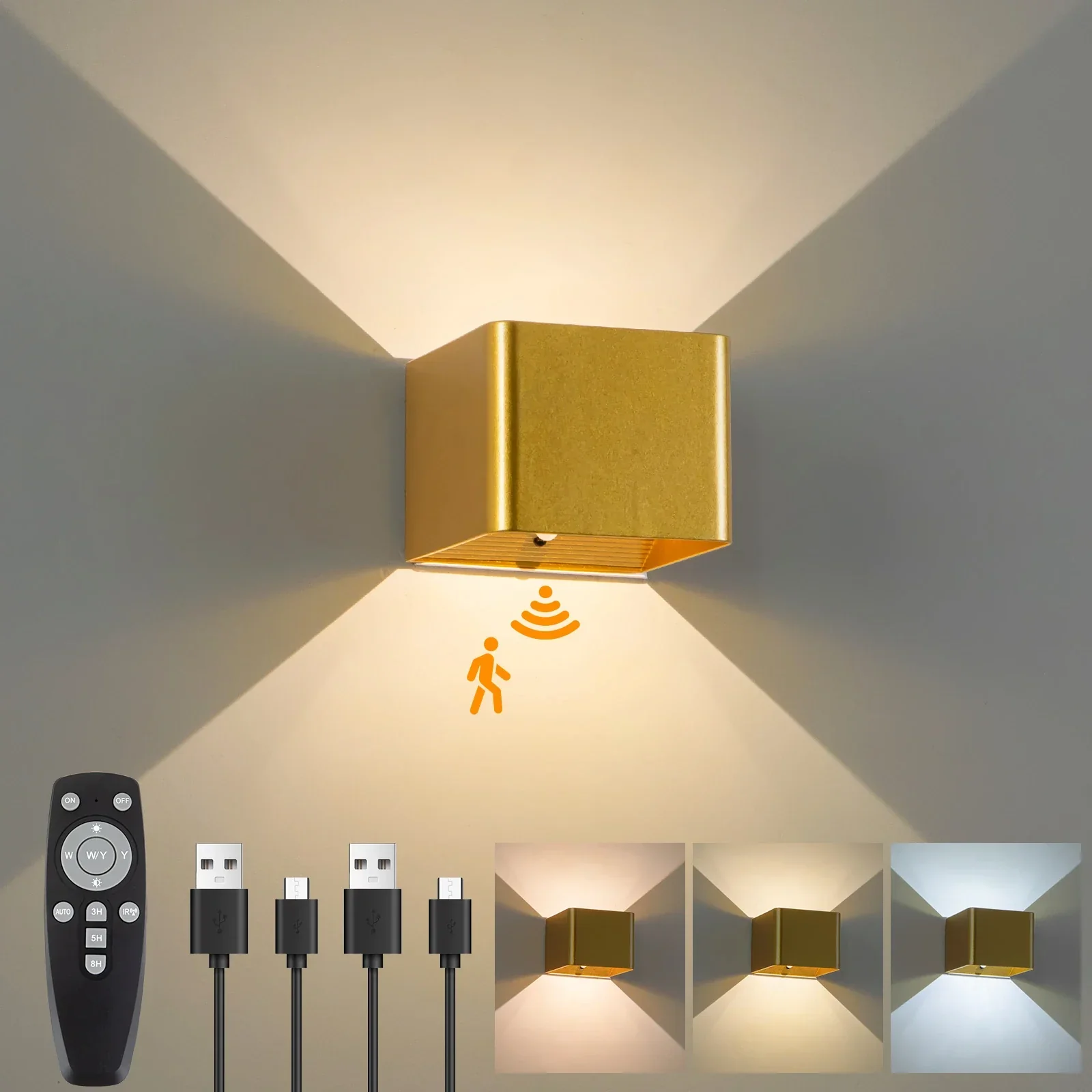 Battery Operated LED Wall Light Motion Sensor Remote Rechargeable Bedroom - Image 9
