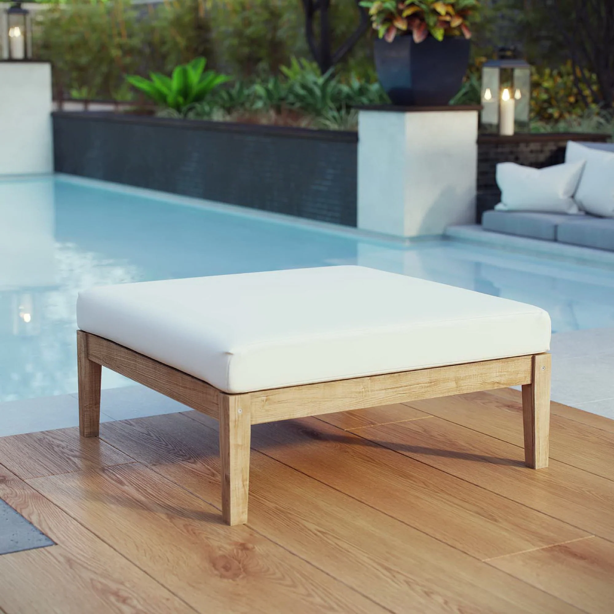Bayport Outdoor Patio Teak Ottoman by Modway - Image 4