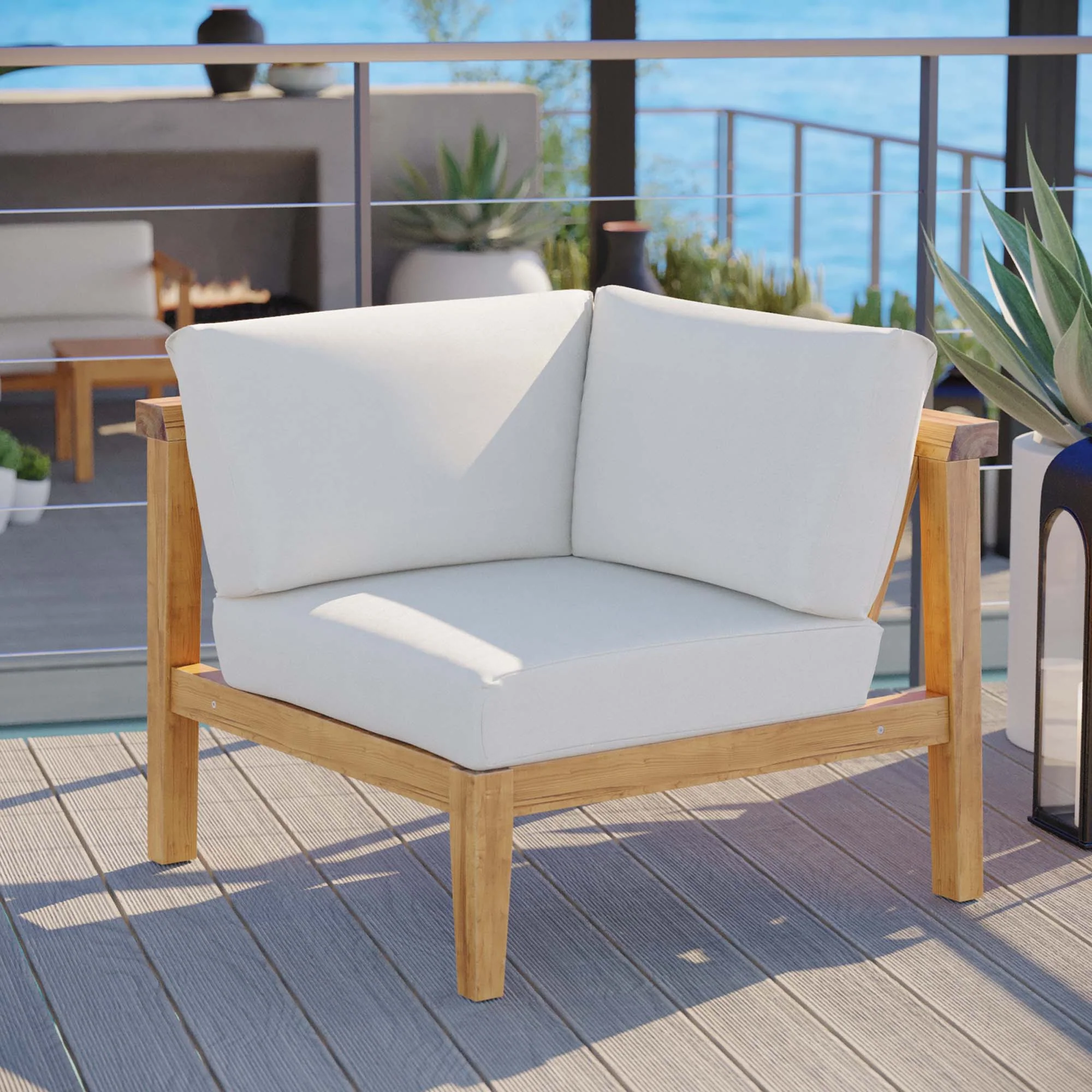 Bayport Outdoor Patio Teak Wood Corner Chair by Modway - Image 7