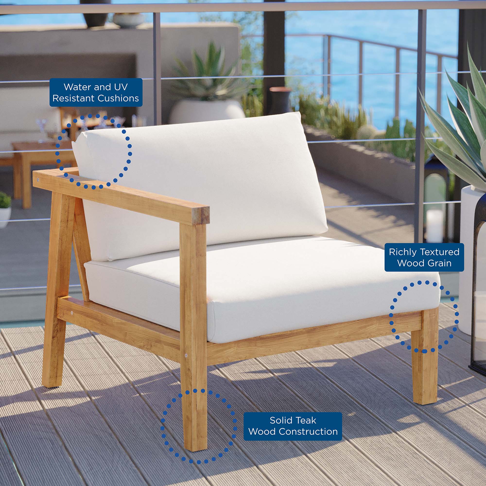 Bayport Outdoor Patio Teak Wood Left-Arm Chair by Modway - Image 5