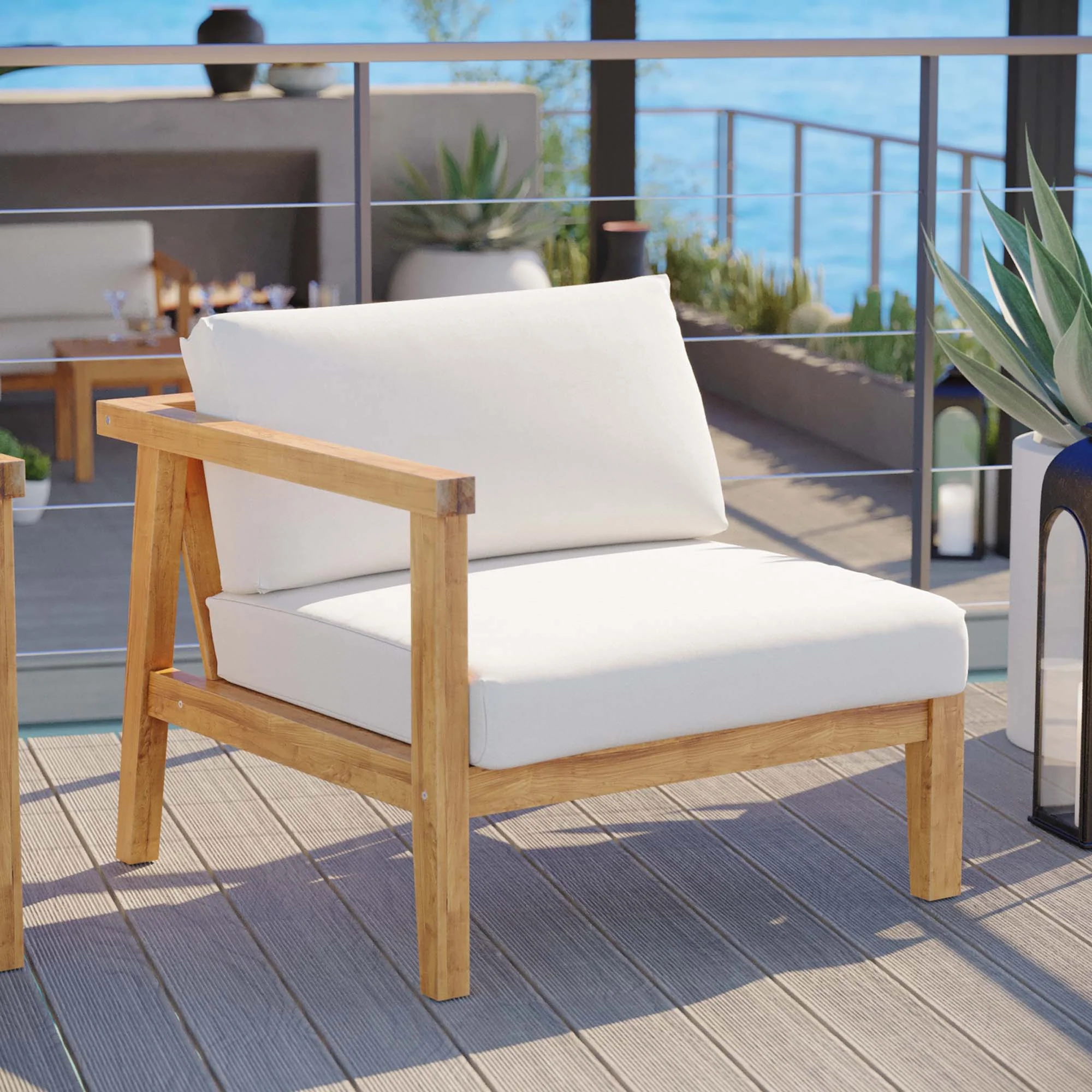 Bayport Outdoor Patio Teak Wood Left-Arm Chair by Modway - Image 6