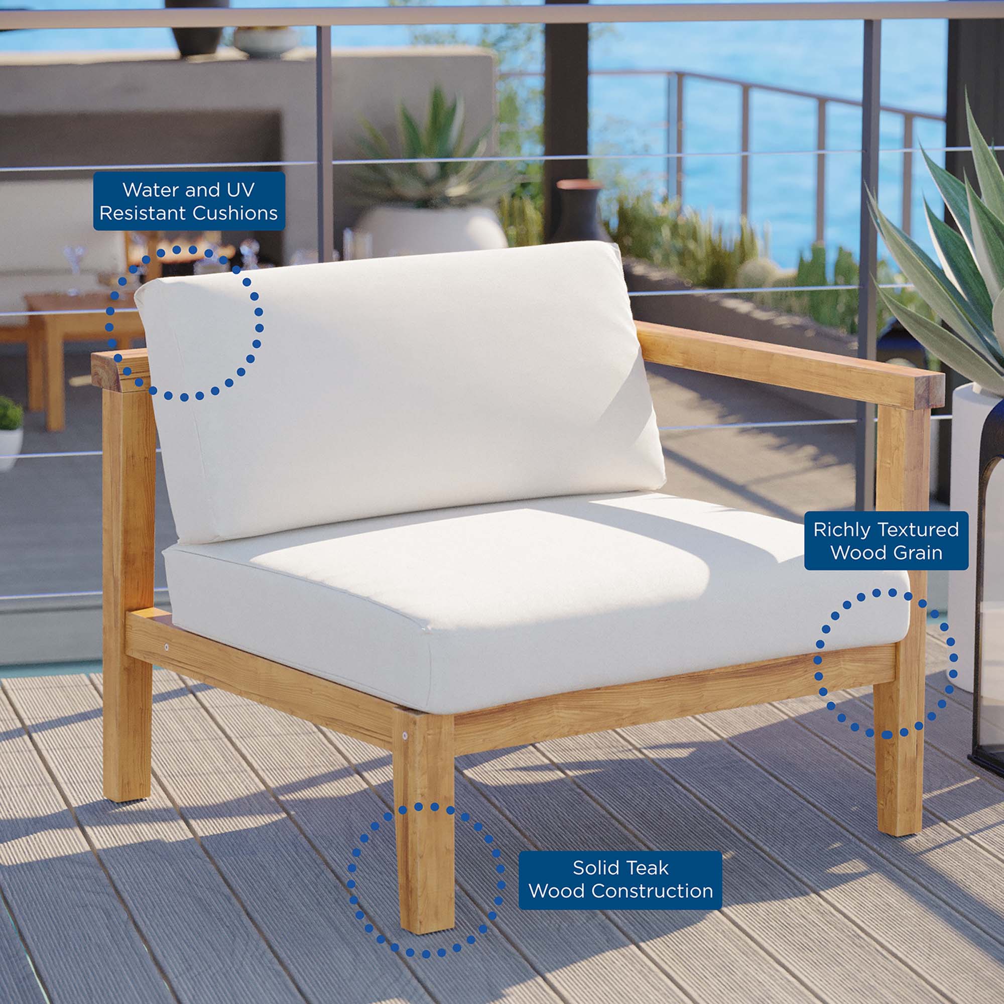 Bayport Outdoor Patio Teak Wood Right-Arm Chair by Modway - Image 5