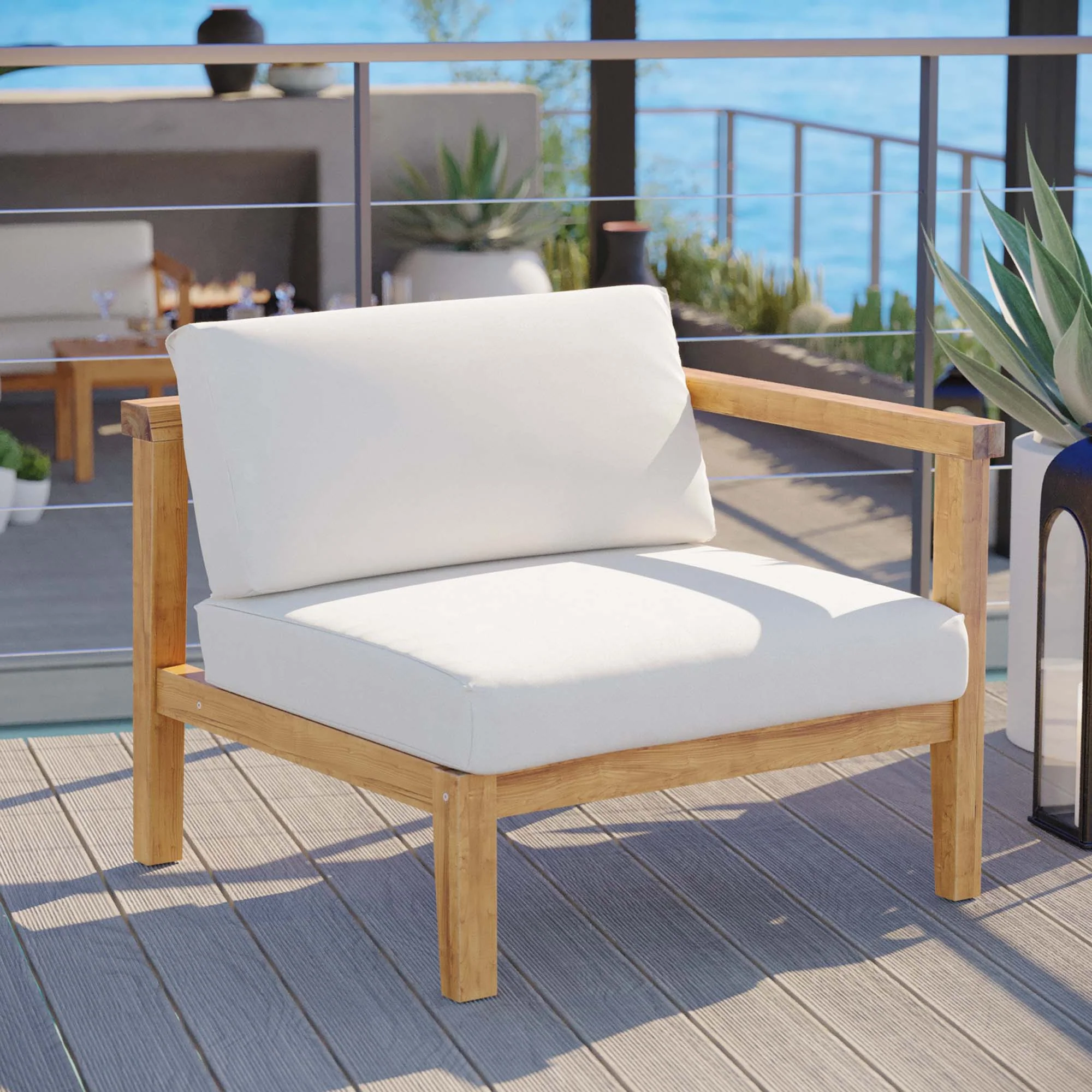 Bayport Outdoor Patio Teak Wood Right-Arm Chair by Modway - Image 6