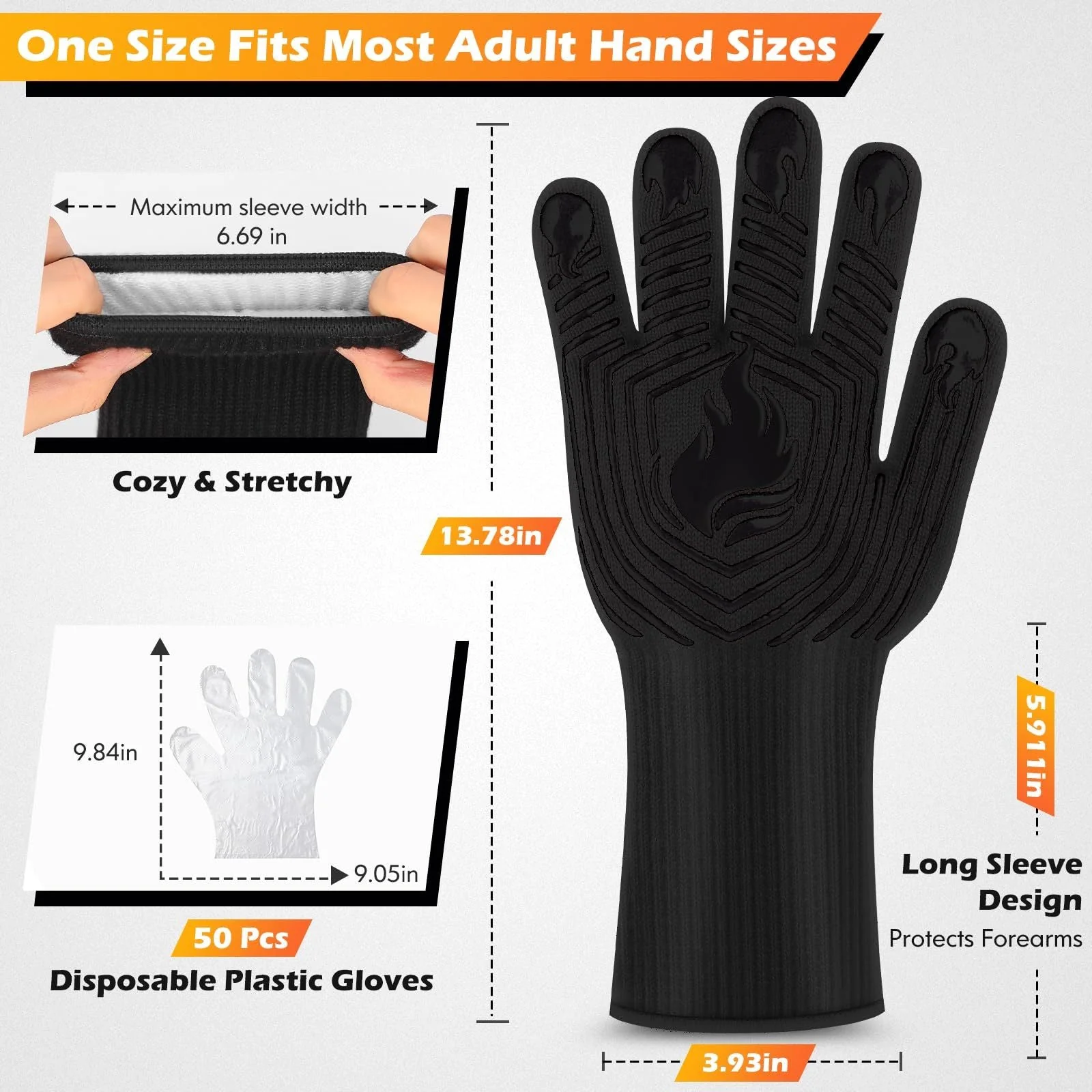 BBQ Gloves 1472°F Heat Resistant Fireproof Oven Mitts - Image 4