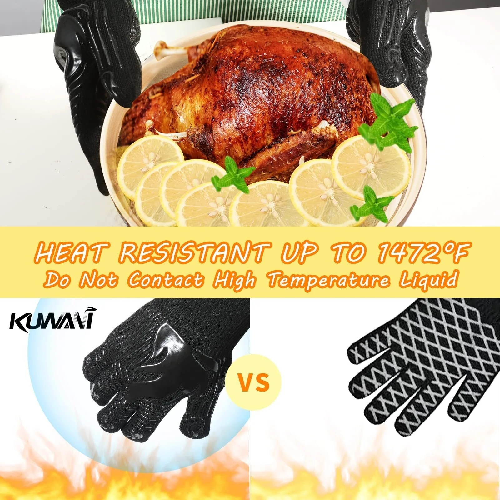 BBQ Gloves 1472°F Heat Resistant Fireproof Oven Mitts - Image 5
