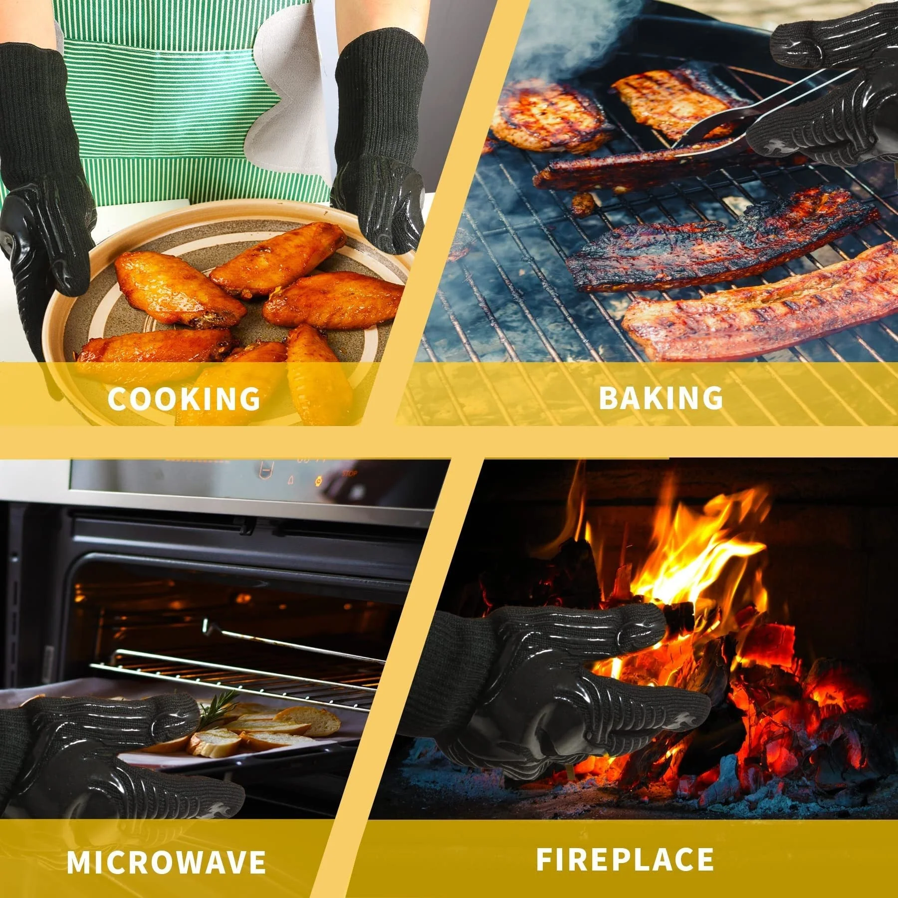 BBQ Gloves 1472°F Heat Resistant Fireproof Oven Mitts - Image 6
