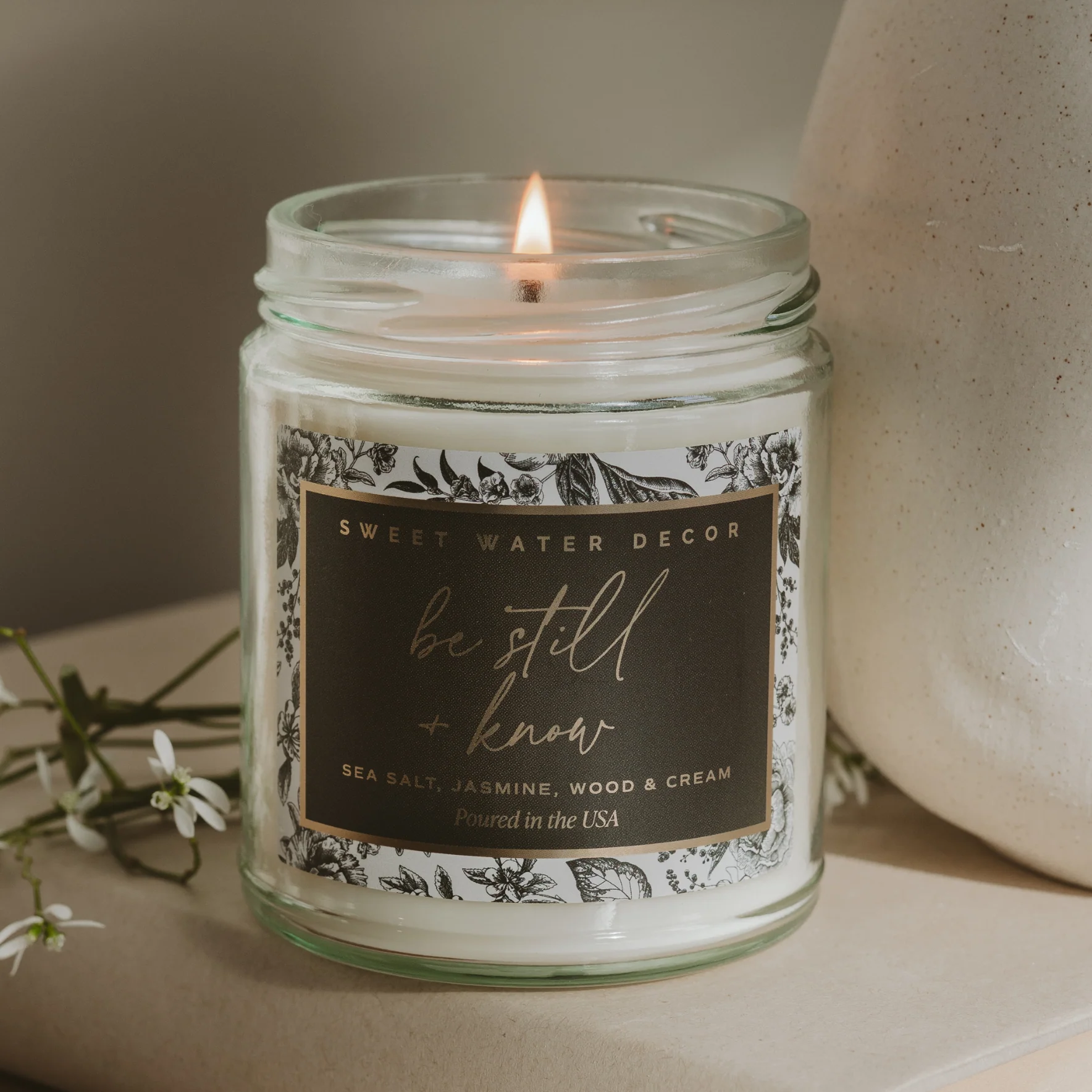 Be Still and Know Soy Candle - Clear Patterned Jar - 9 oz - Image 2