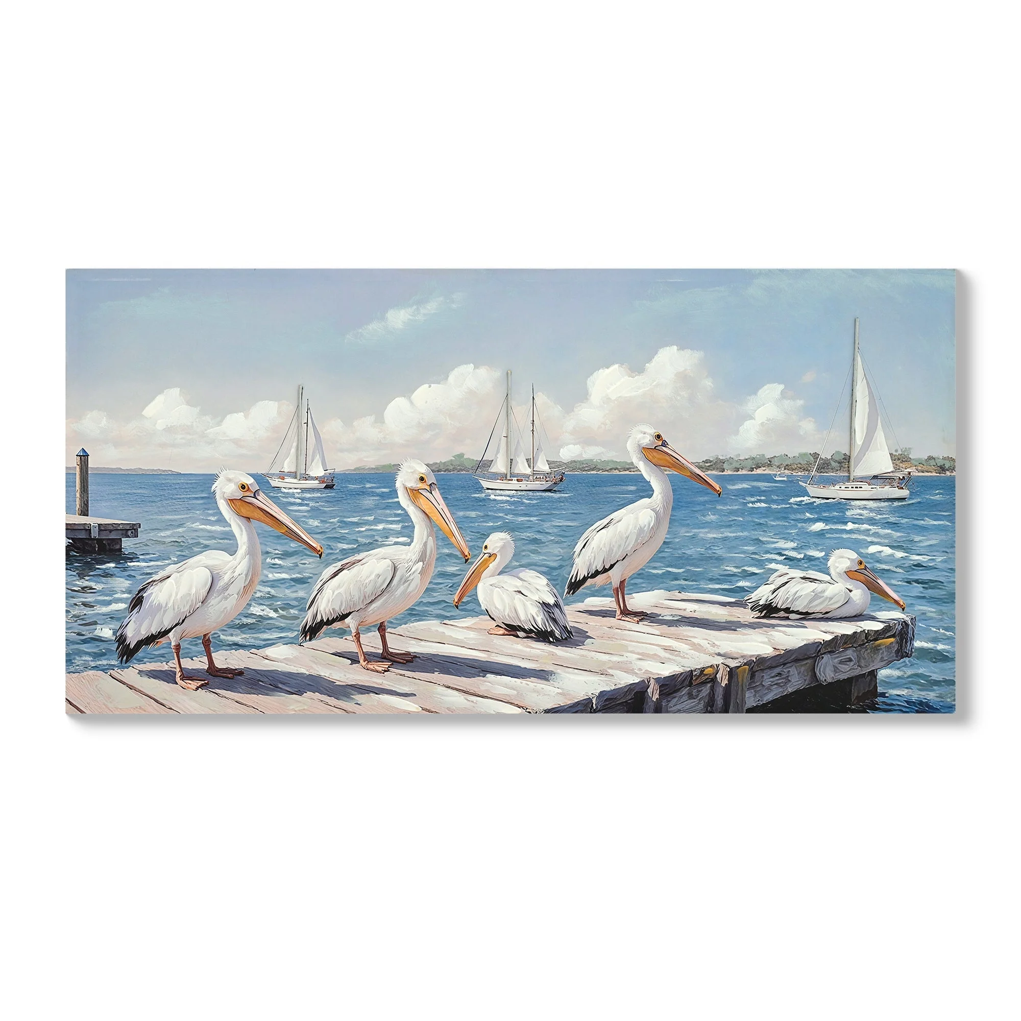 Beach Wall Art - Large Blue Ocean Seagull Canvas Pictures for Living Room Aesthetic Beach Birds Painting Prints Modern Coastal Seascape Artwork Wall Art for Bedroom Decoration 20' X 44'