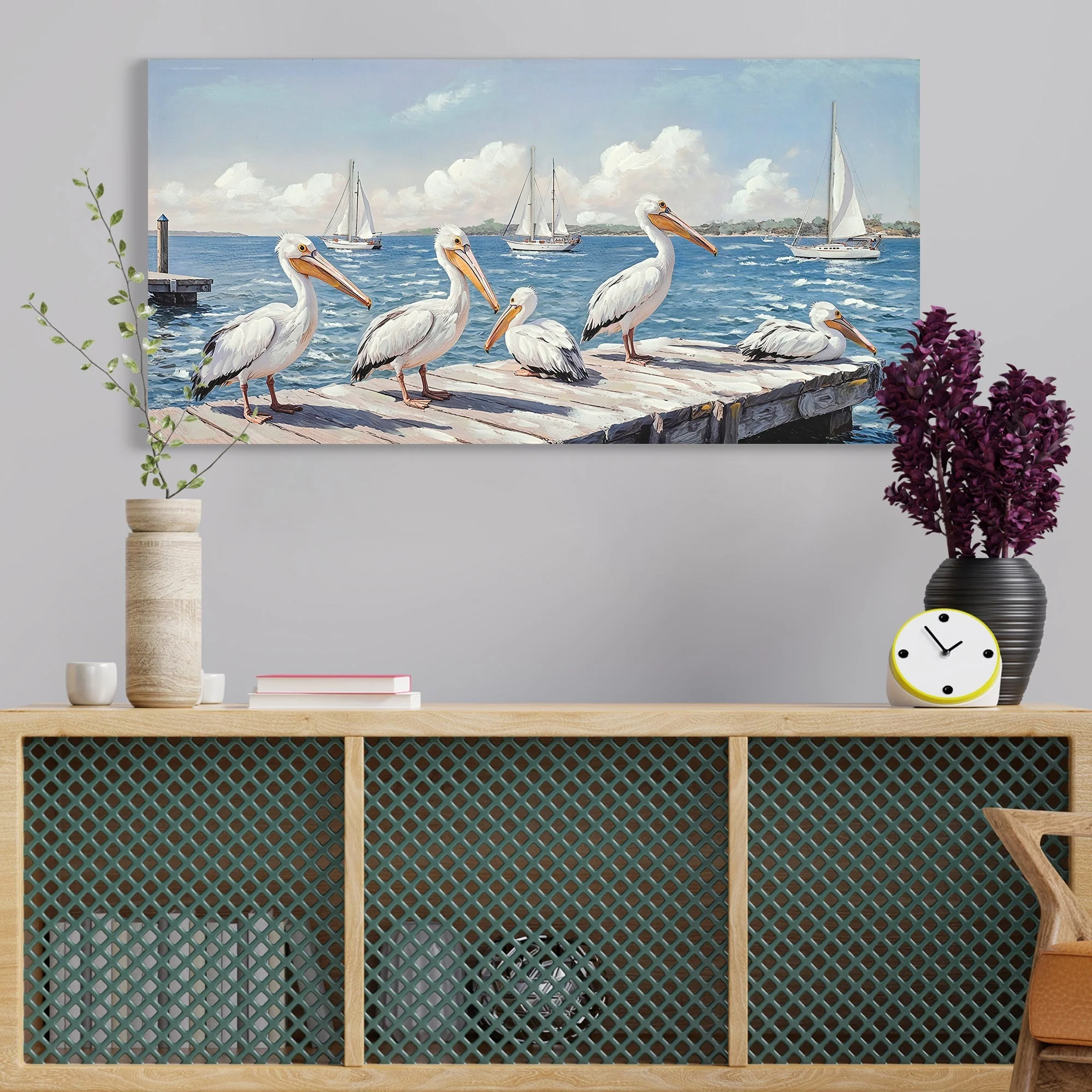 Beach Wall Art - Large Blue Ocean Seagull Canvas Pictures for Living Room Aesthetic Beach Birds Painting Prints Modern Coastal Seascape Artwork Wall Art for Bedroom Decoration 20' X 44' - Image 2