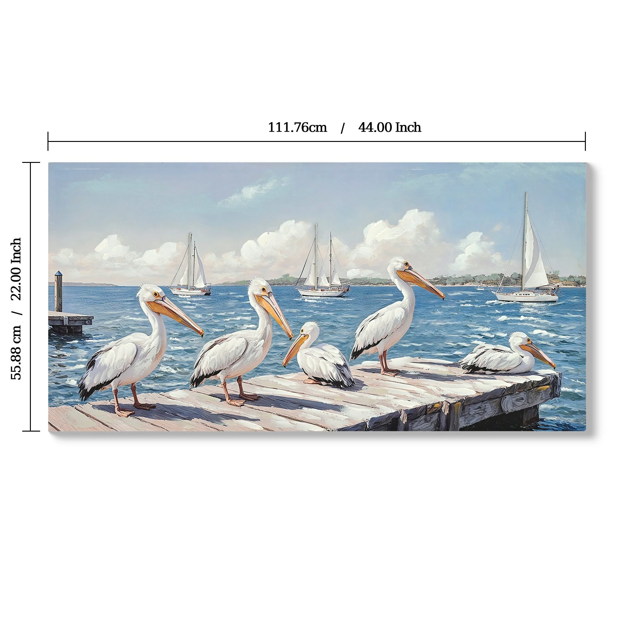 Beach Wall Art - Large Blue Ocean Seagull Canvas Pictures for Living Room Aesthetic Beach Birds Painting Prints Modern Coastal Seascape Artwork Wall Art for Bedroom Decoration 20' X 44' - Image 3