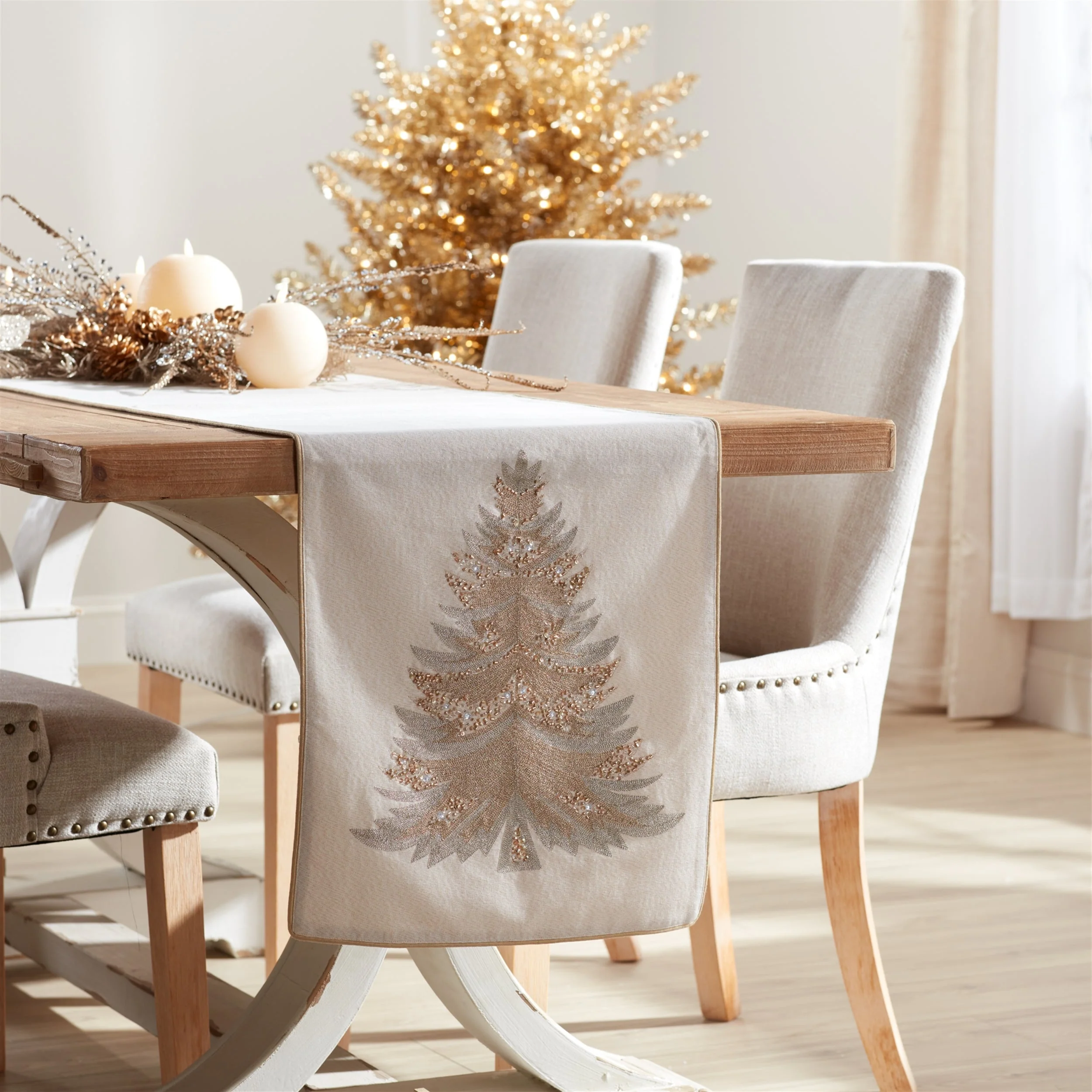 Bead Embroidered Pine Tree Table Runner 72"L - Image 2