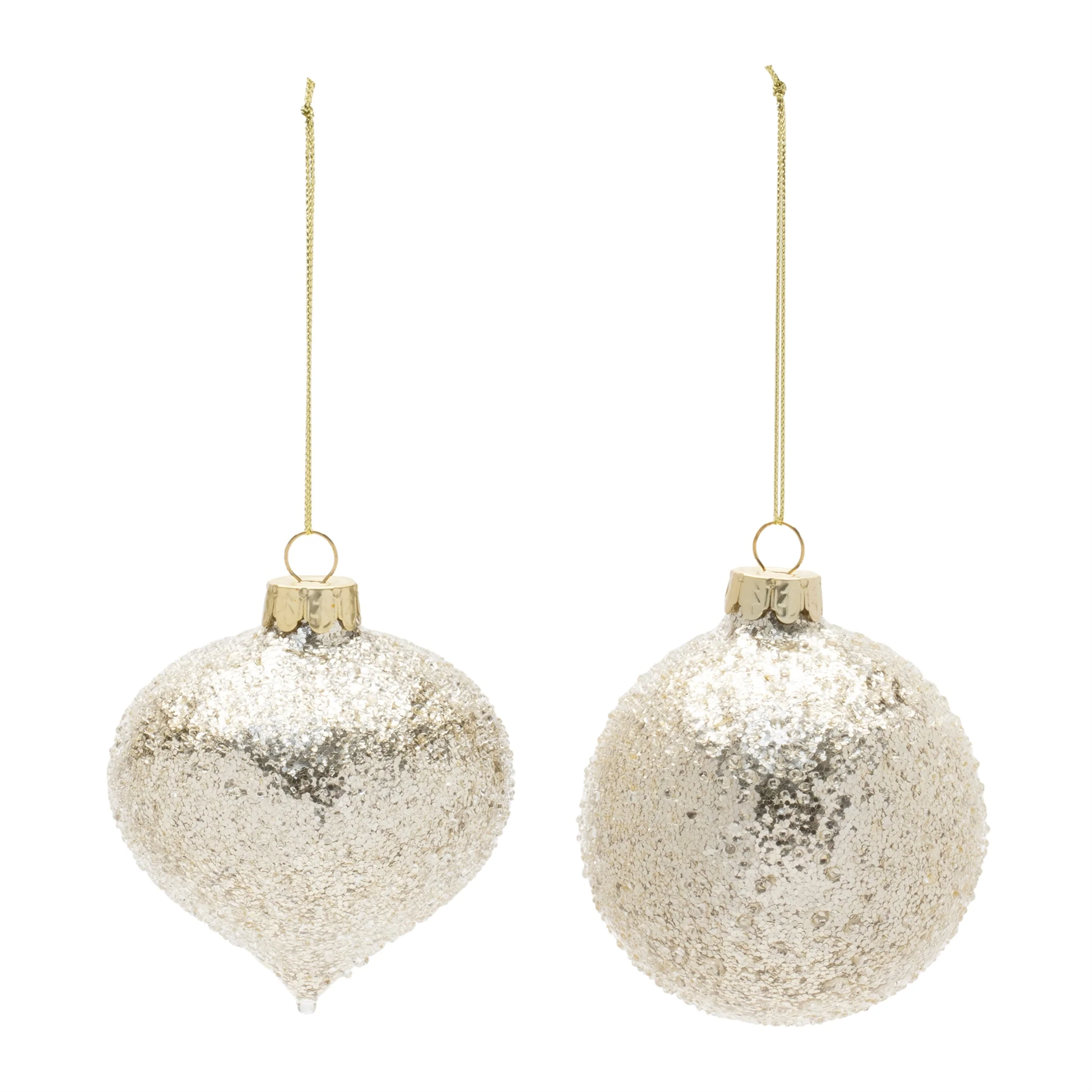 Beaded Glass Ball and Onion Christmas Ornaments - 3.5" - Silver and Gold - 12ct - Image 2