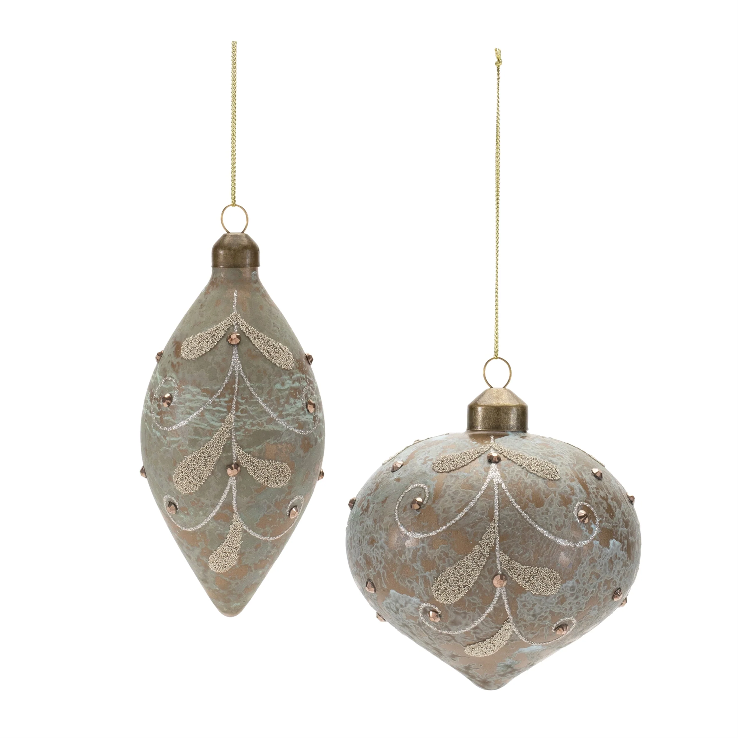 Beaded Glass Ball and Onion Christmas Ornaments - 3.5" - Silver and Gold - 12ct - Image 5