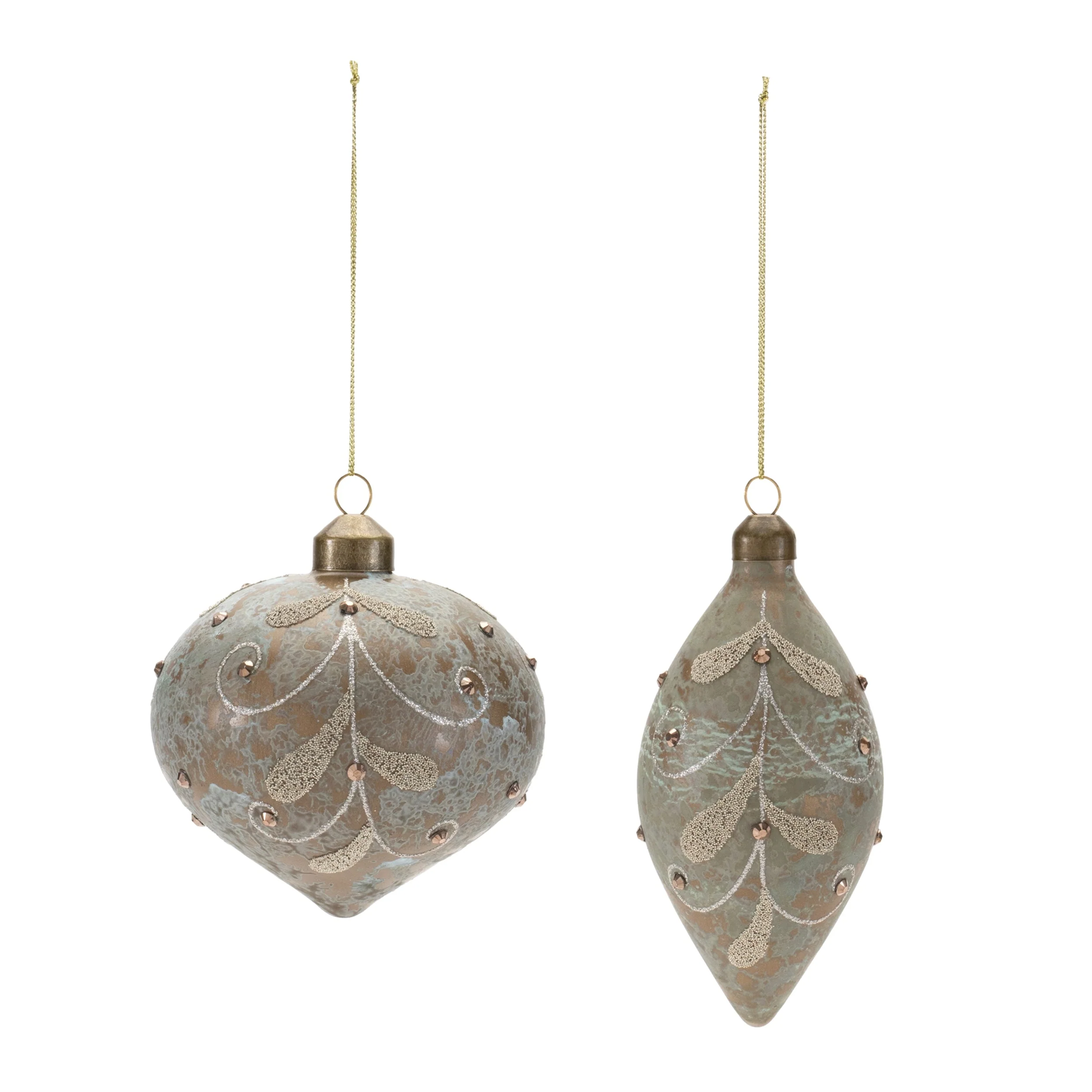Beaded Glass Ball and Onion Christmas Ornaments - 3.5" - Silver and Gold - 12ct - Image 6