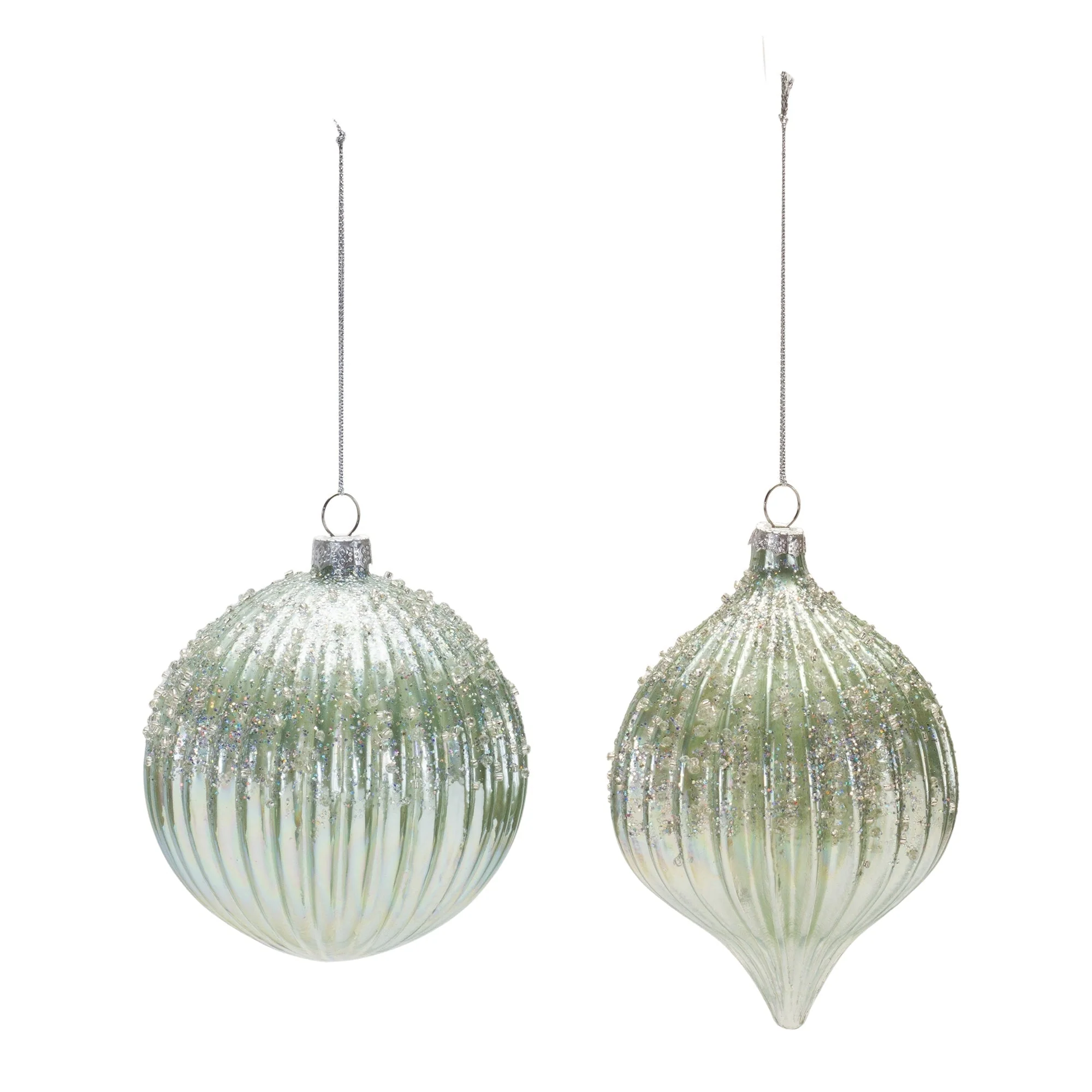 Beaded Irredescent Glass Ornament (Set of 6) - Image 2