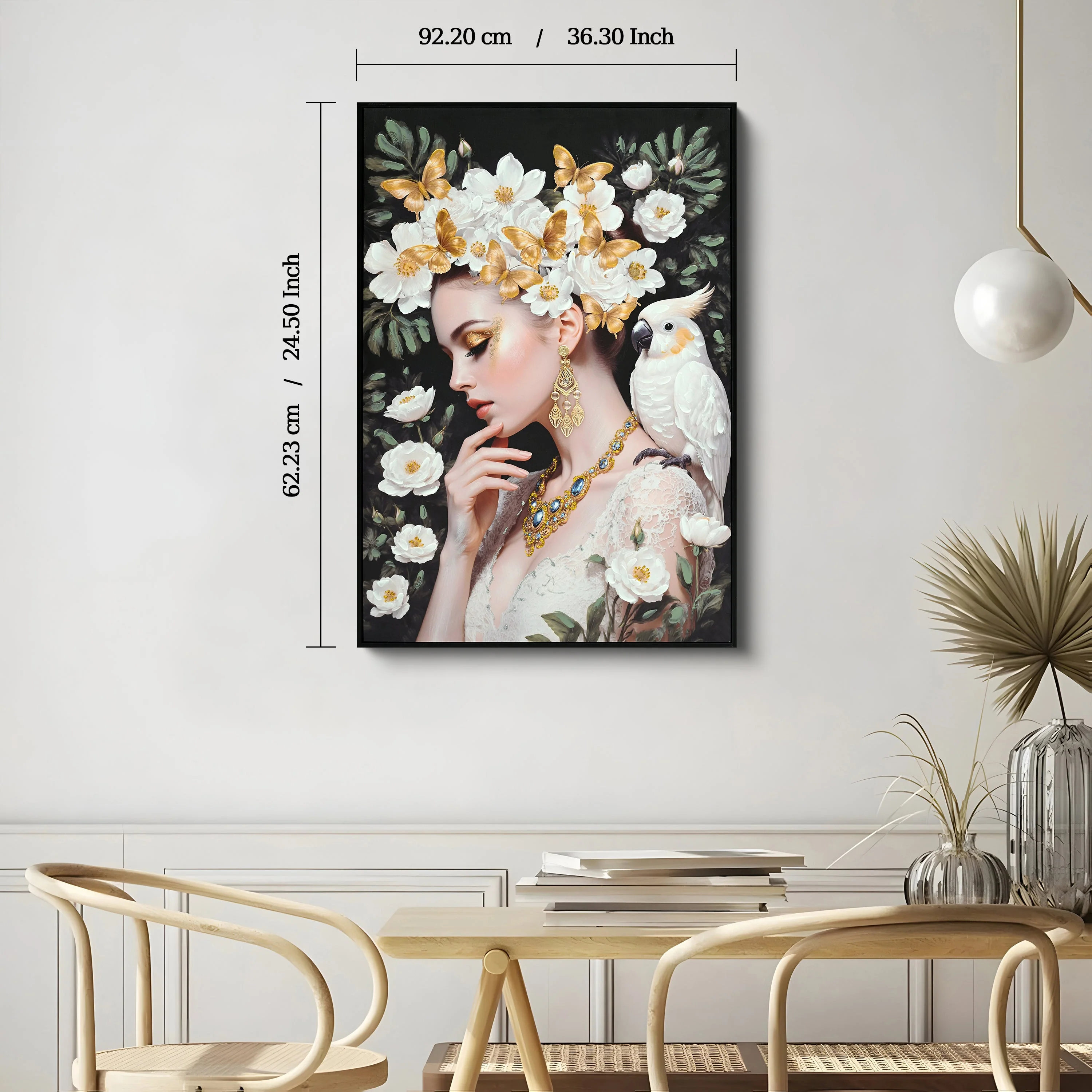 Beauty Lady Wall Art Gold and White Floral Canvas 24x36 Inch - Image 8
