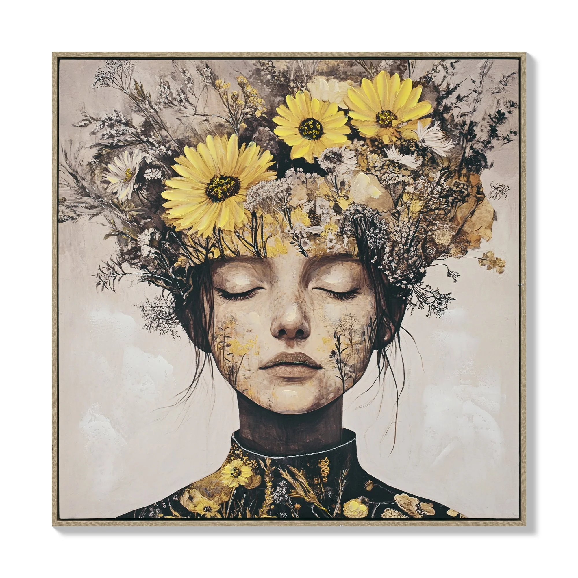 Beauty Posters Beauty lady Wall Art Gold and White Floral Canvas Artwork for Living Room Modern Photo Prints for Home 24x24 Inch Bedroom Pictures Wall Decor