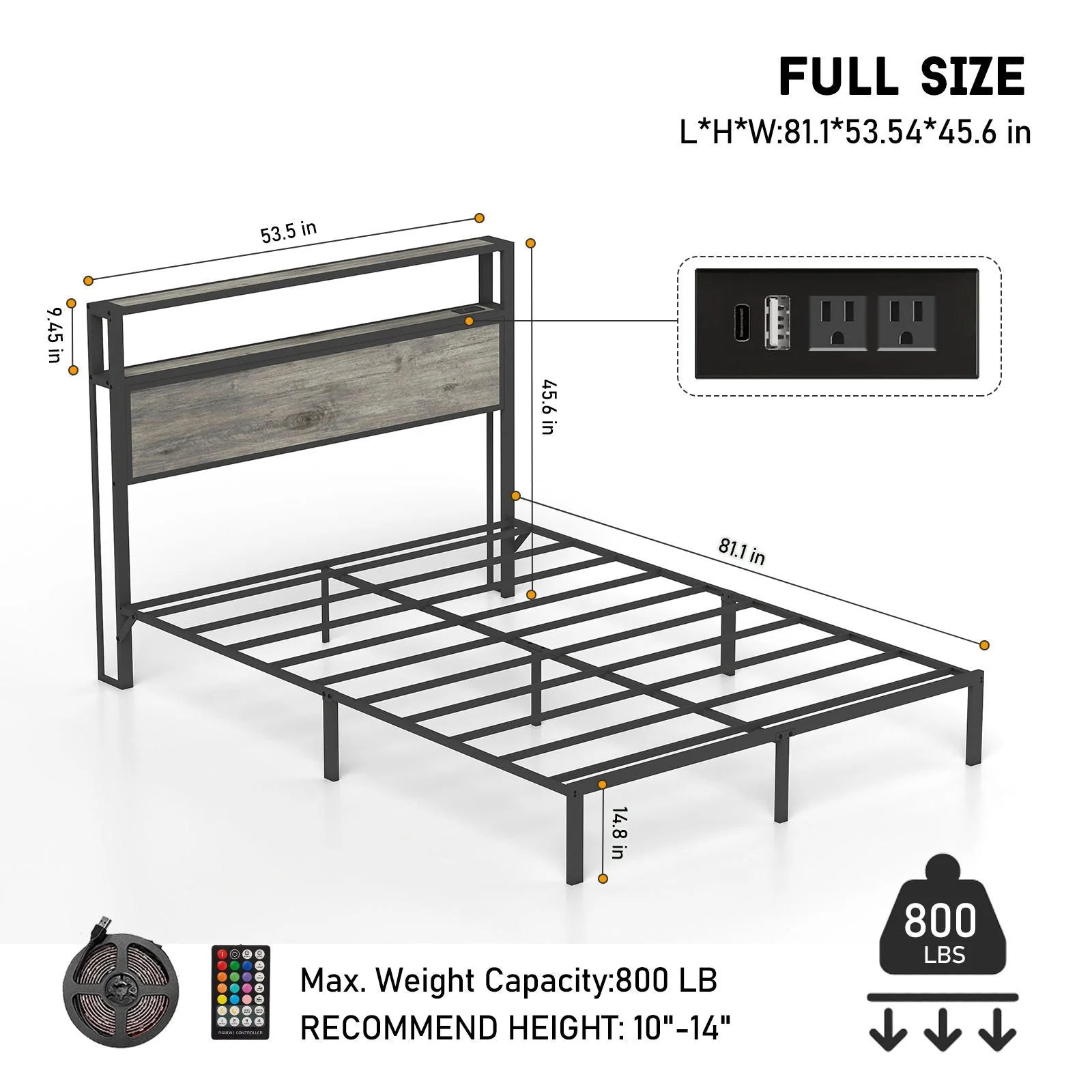 Bed Frame With RGB LED Light And Charging Station - Image 2