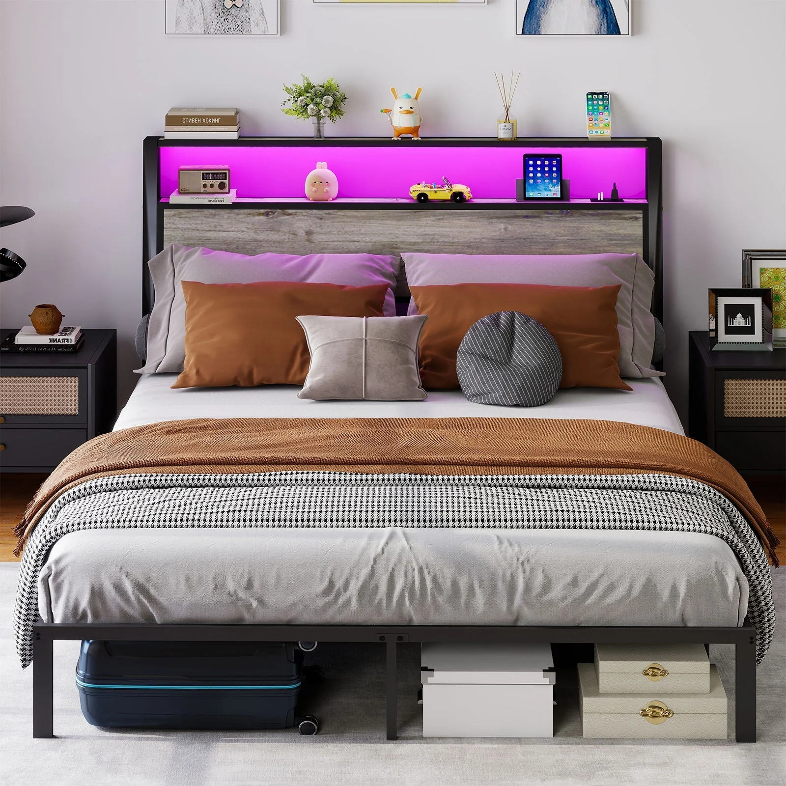 Bed Frame With RGB LED Light And Charging Station - Image 3