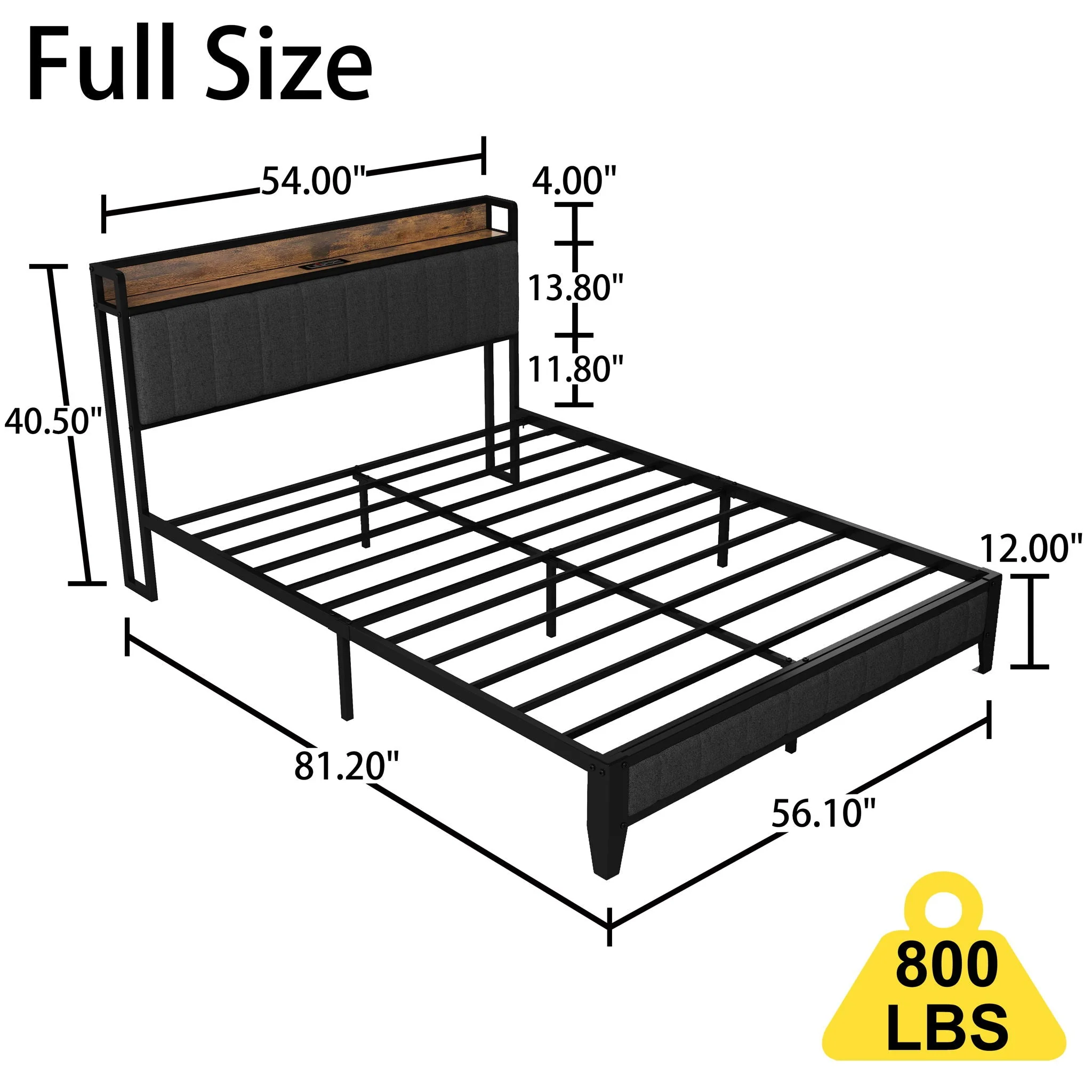 Bed With Charging Station, American Design Upholstered Headboard, Metal Platform - Image 12