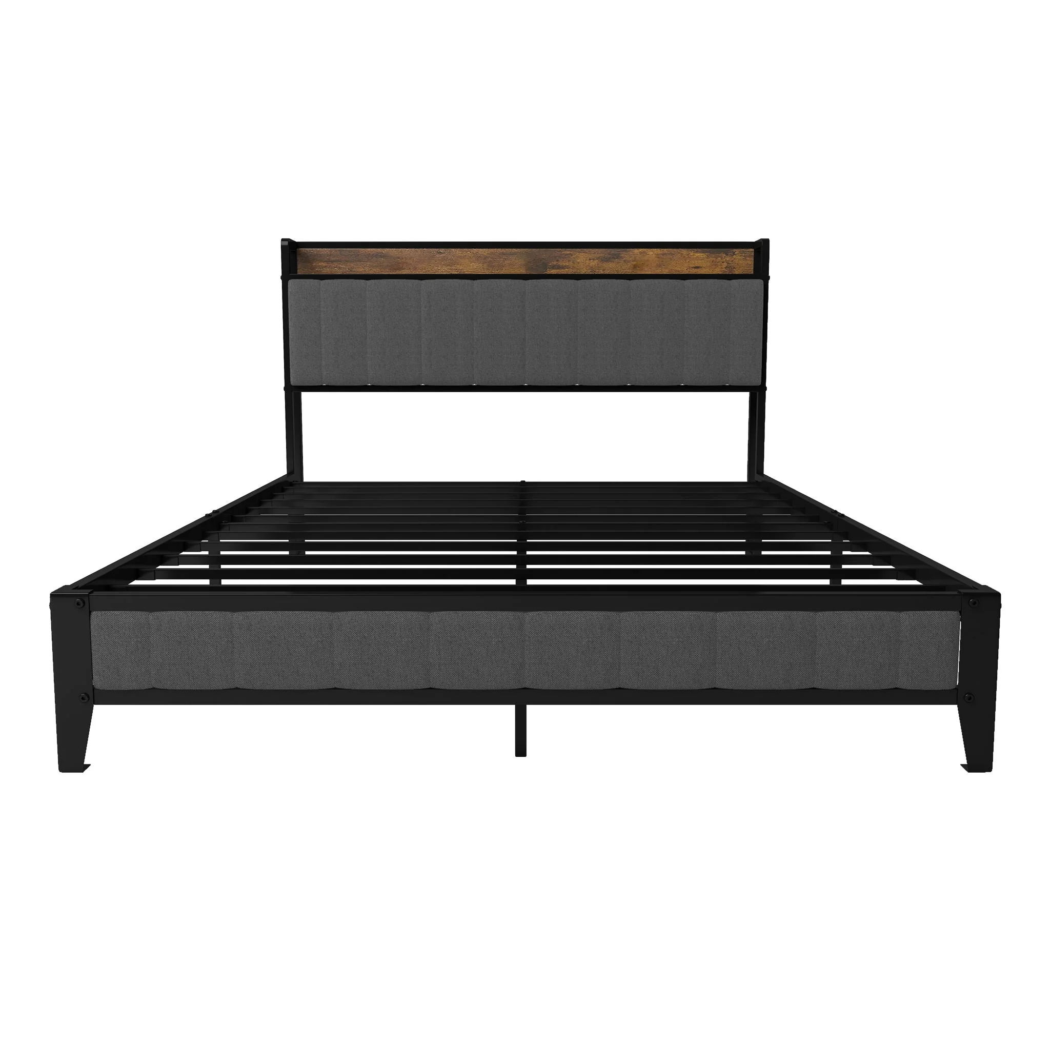 Bed With Charging Station, American Design Upholstered Headboard, Metal Platform - Image 3