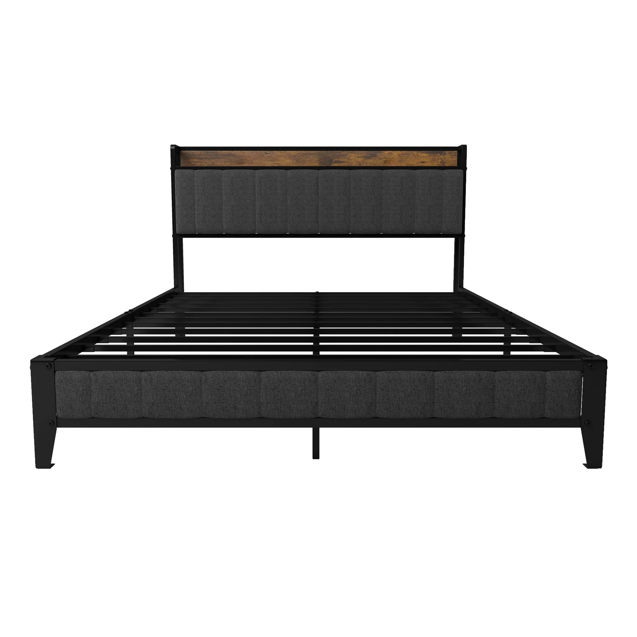 Bed With Charging Station, American Design Upholstered Headboard, Metal Platform - Image 4