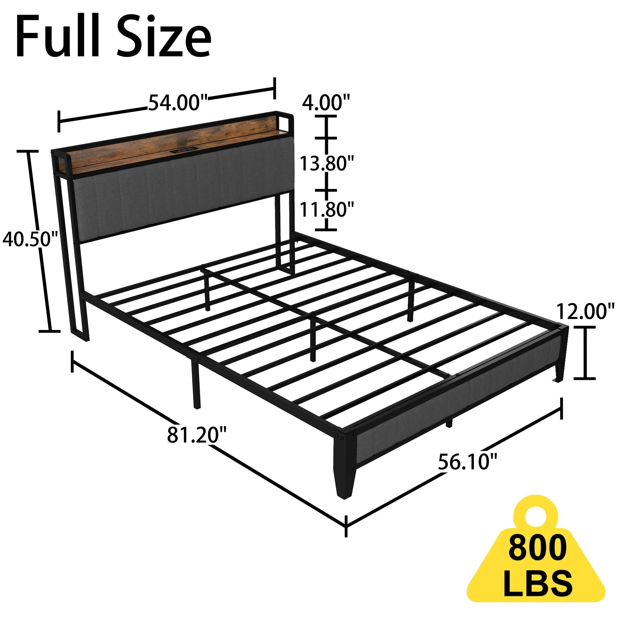 Bed With Charging Station, American Design Upholstered Headboard, Metal Platform - Image 5
