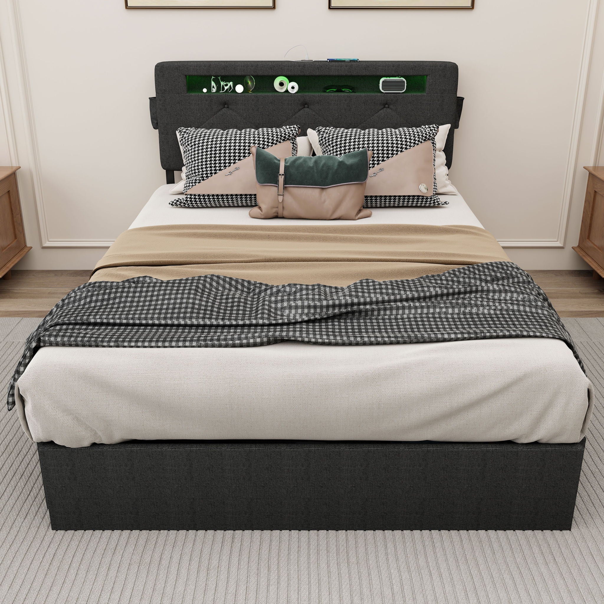 Bed With USB Charging Station, LED Lights, Headboard & Storage Drawers - Image 3