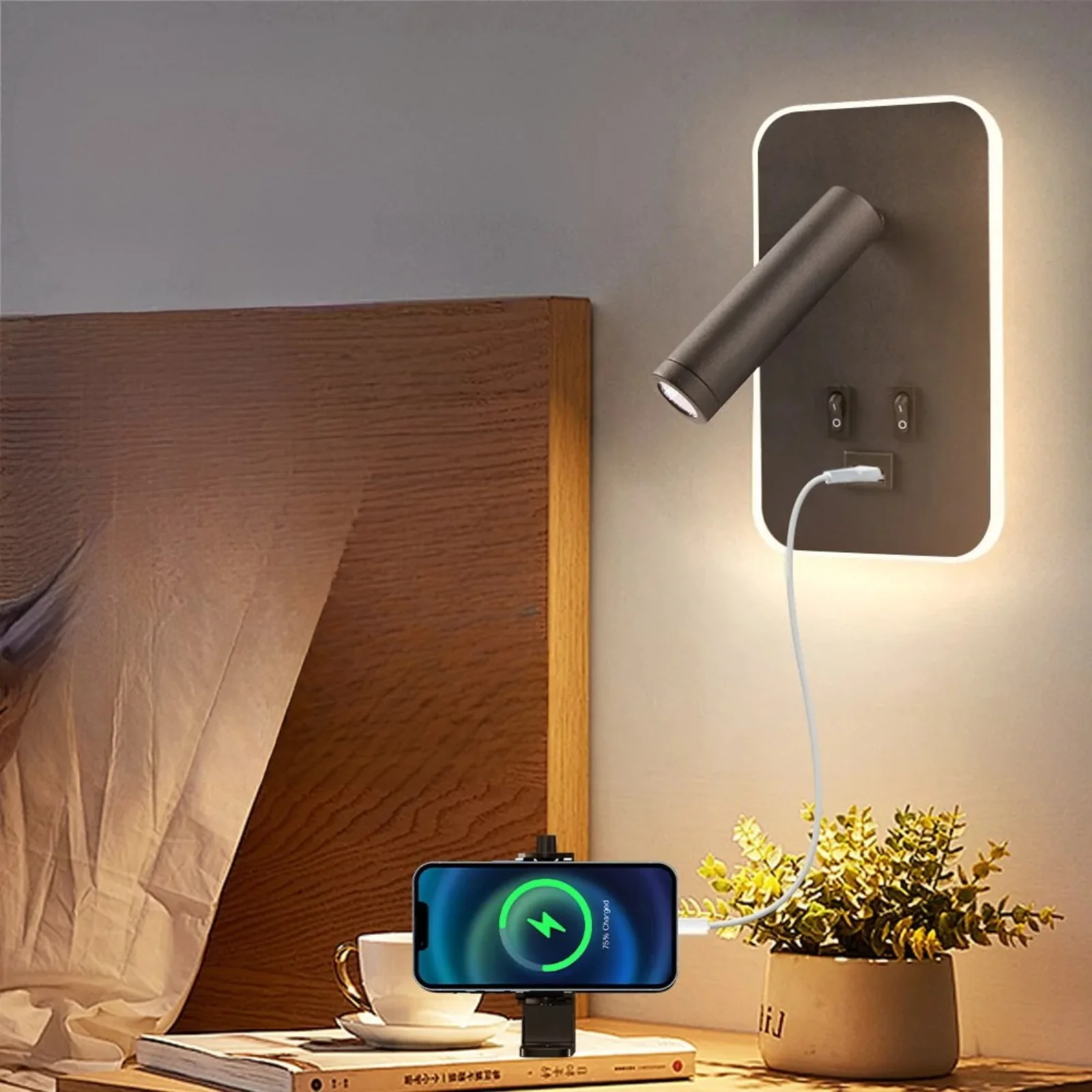 Bedside LED Wall Reading Lamp with USB Port Switch Rotatable Wall Sconce - Image 2