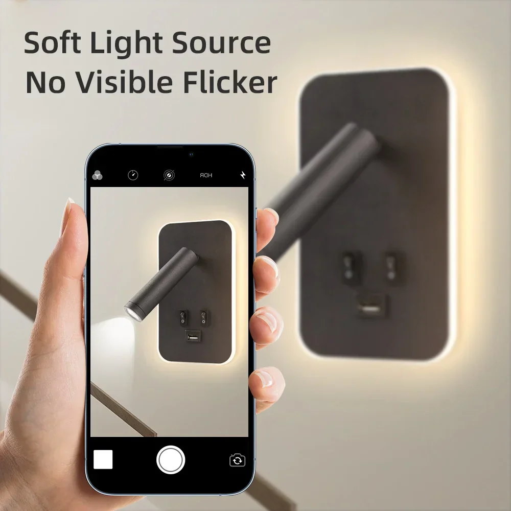 Bedside LED Wall Reading Lamp with USB Port Switch Rotatable Wall Sconce - Image 6