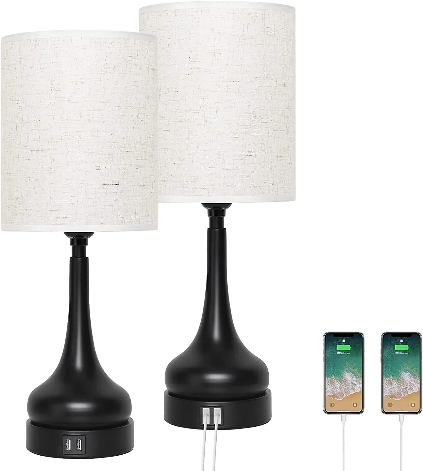 Bedside Table Lamp Set of 2 Touch Control Lamps with USB Charging for Bedroom - Image 7