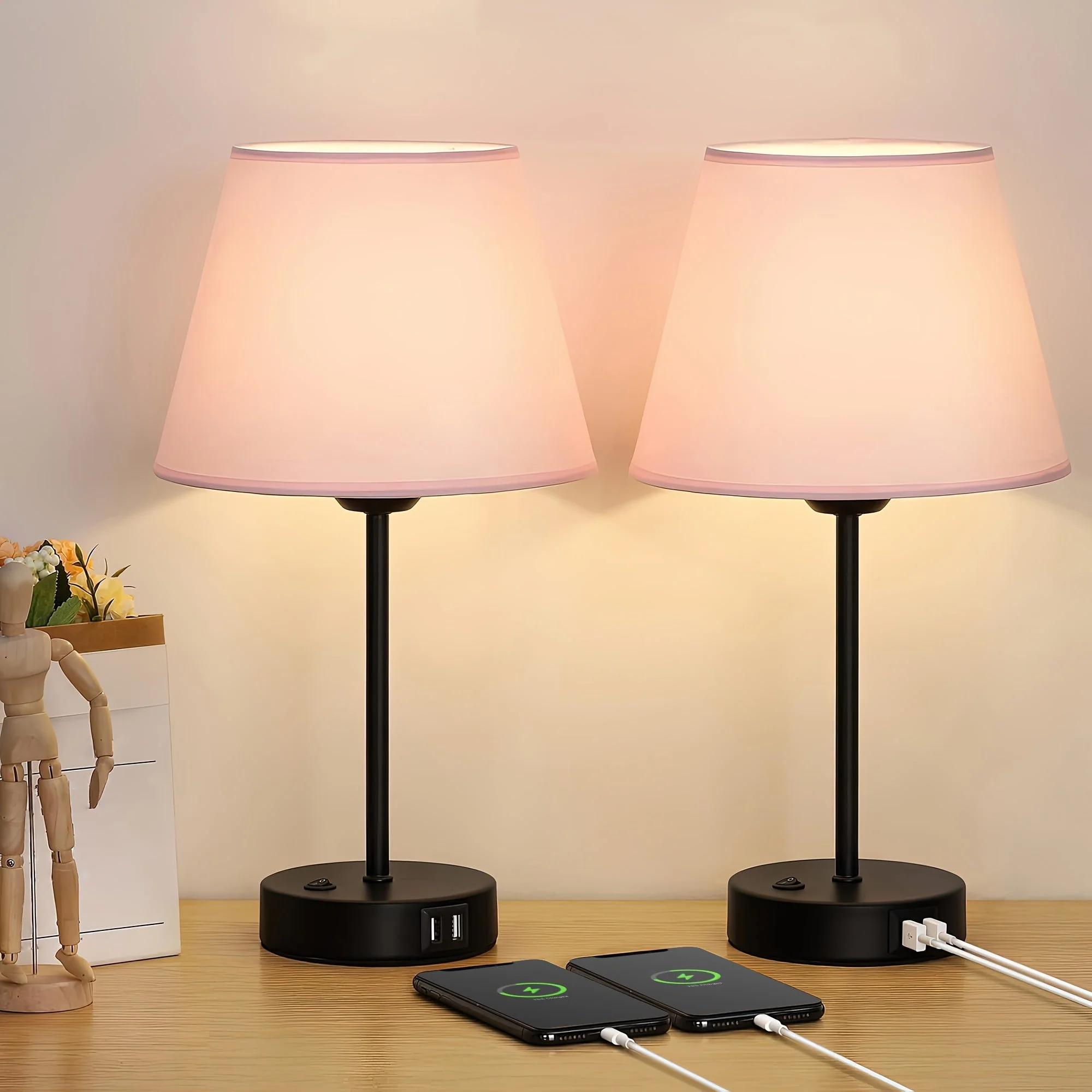 Bedside Table Lamps Set of 2 with USB Ports for Bedroom Nightstand Lighting - Image 11