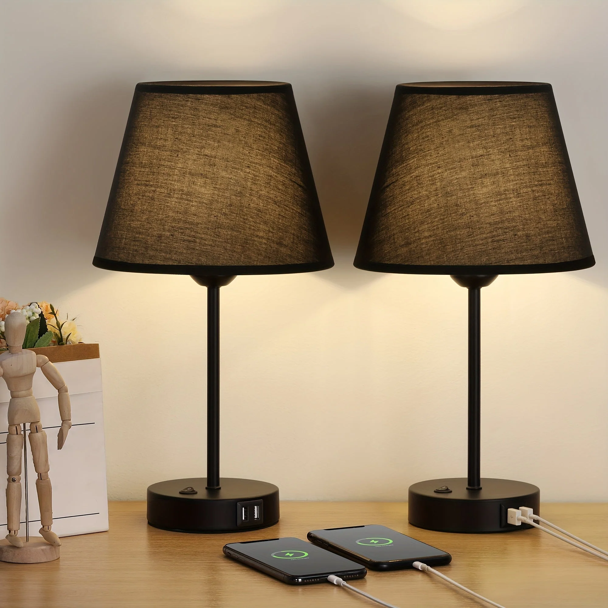 Bedside Table Lamps Set of 2 with USB Ports for Bedroom Nightstand Lighting - Image 12