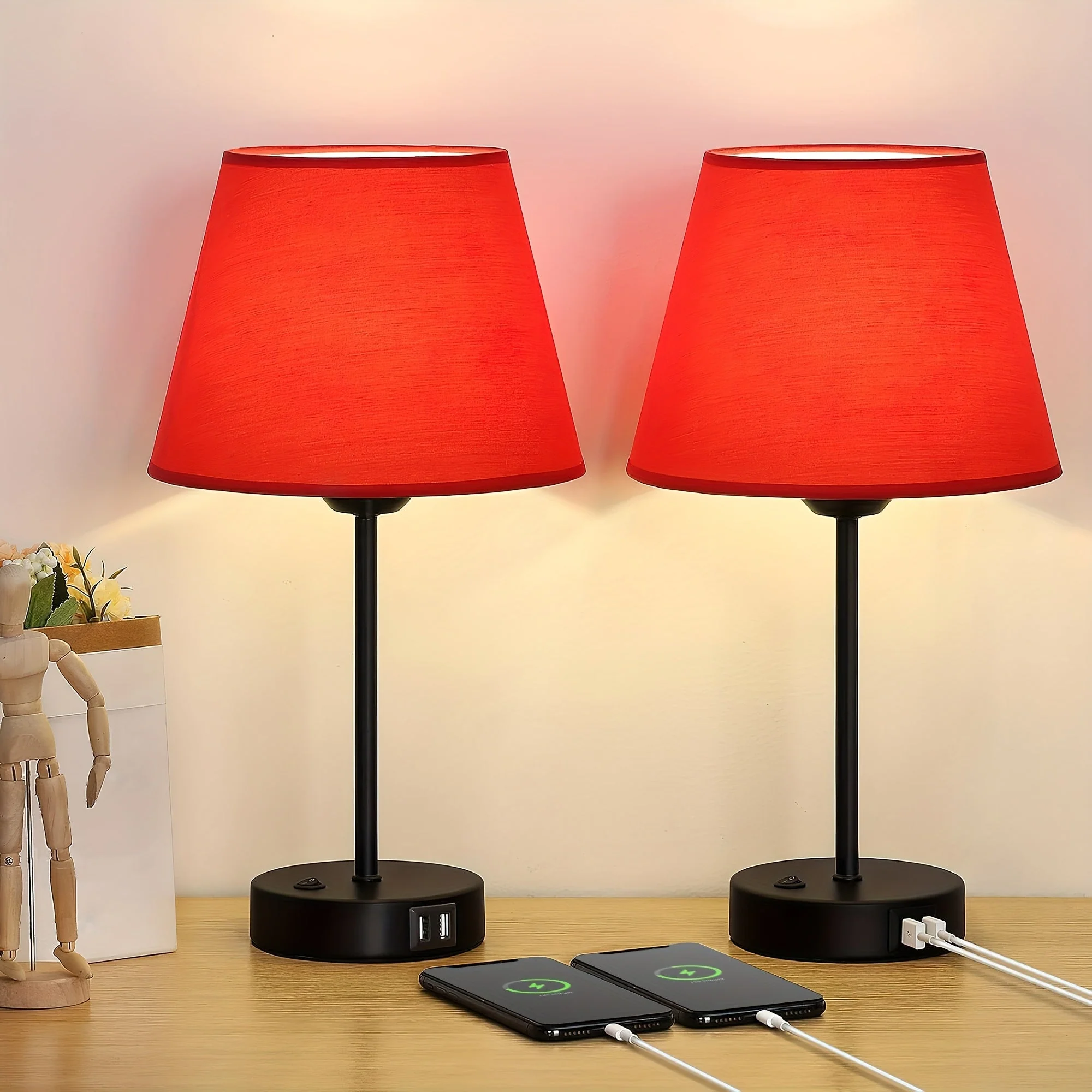 Bedside Table Lamps Set of 2 with USB Ports for Bedroom Nightstand Lighting - Image 13